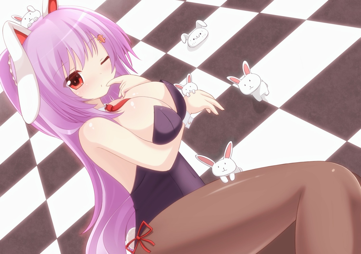 animal_ears breast_hold bunny_ears bunny_girl chumugi cleavage reisen_udongein_inaba touhou