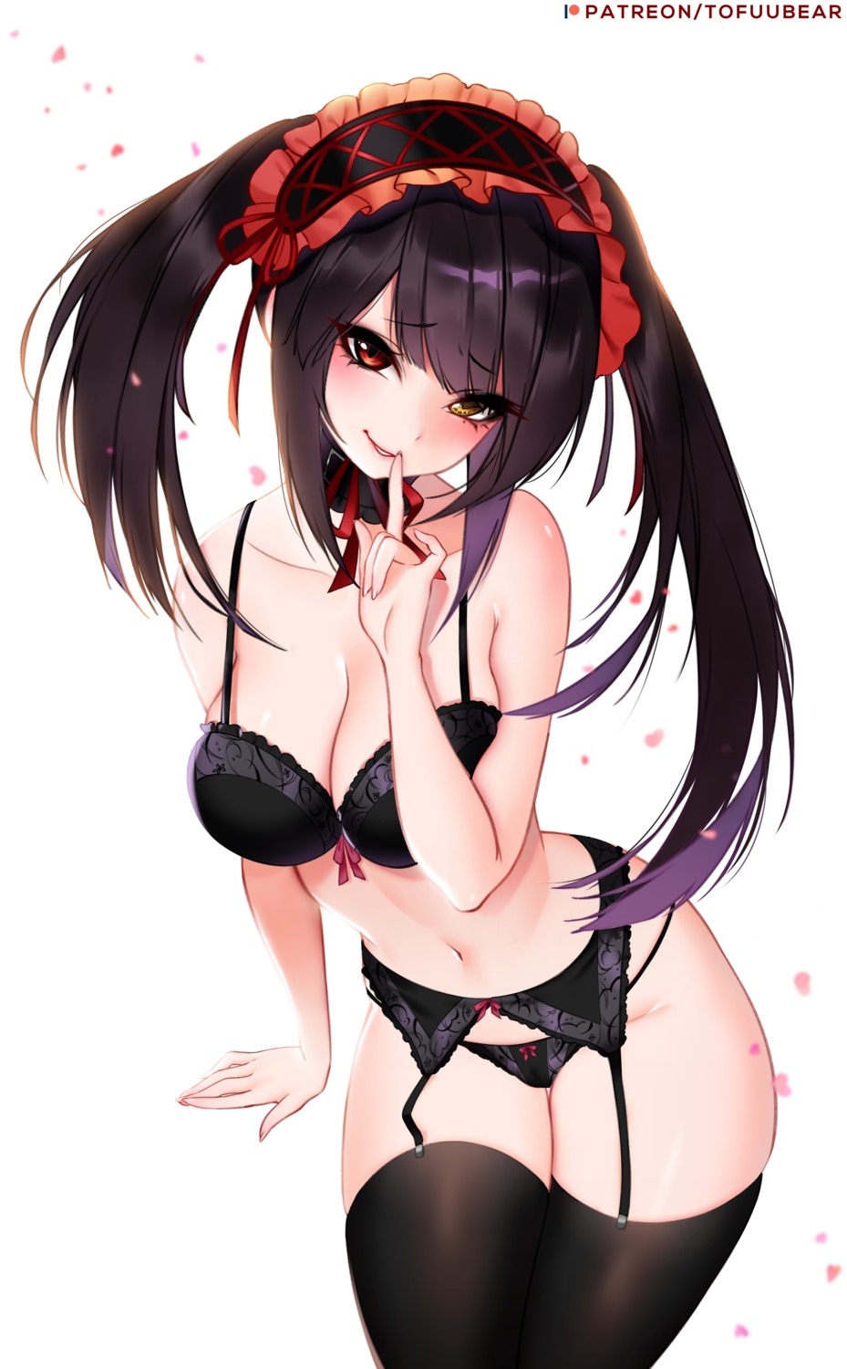 bra breast_hold cleavage date_a_live garter_belt heterochromia lingerie pantsu stockings thighhighs tofuubear tokisaki_kurumi