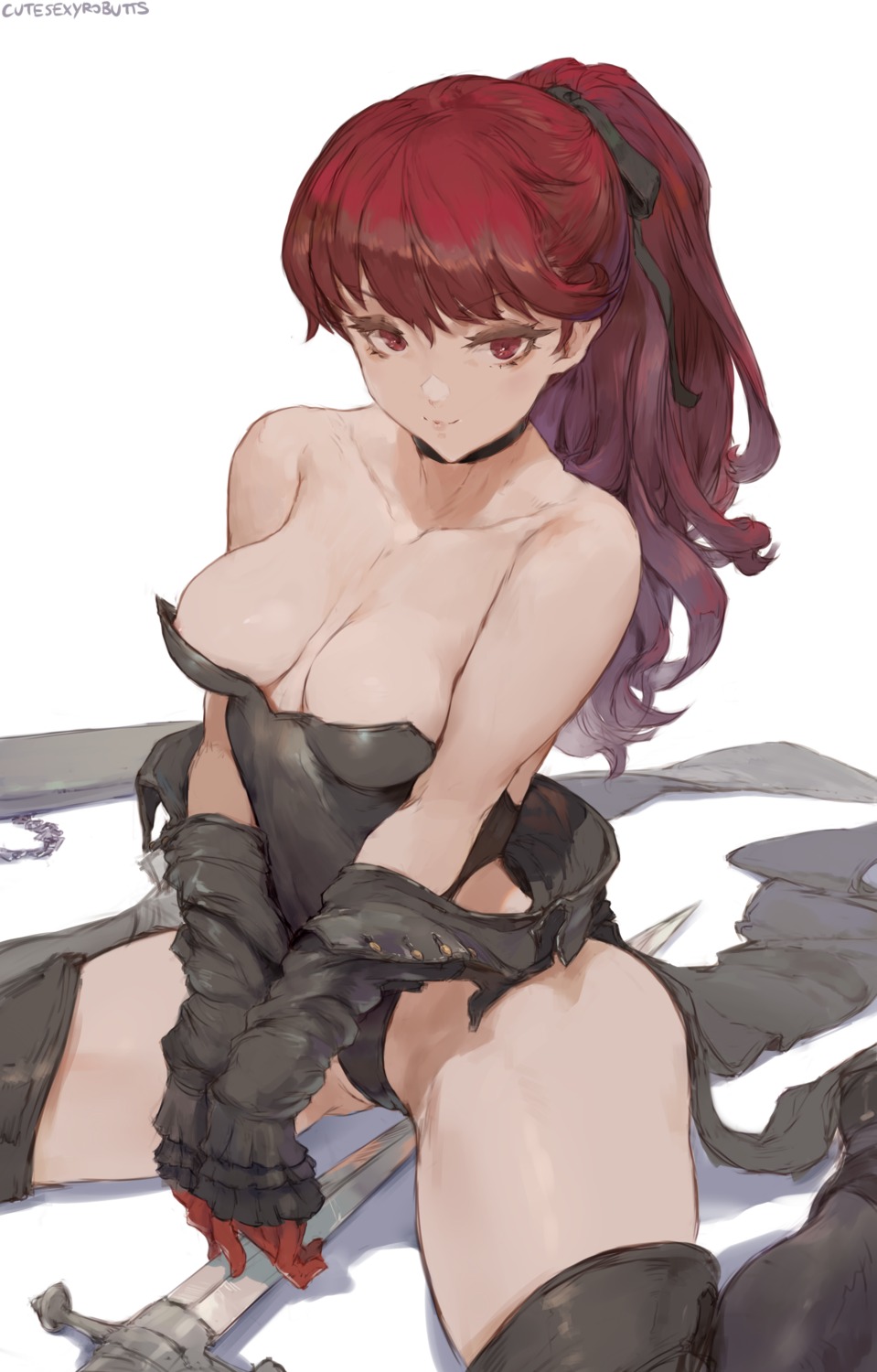 cutesexyrobutts leotard no_bra persona_5 sword thighhighs yoshizawa_kasumi