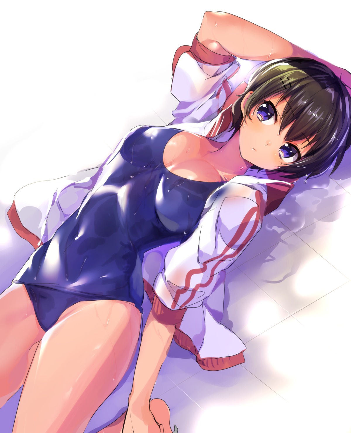 cleavage gym_uniform konbu_wakame school_swimsuit see_through swimsuits wet wet_clothes