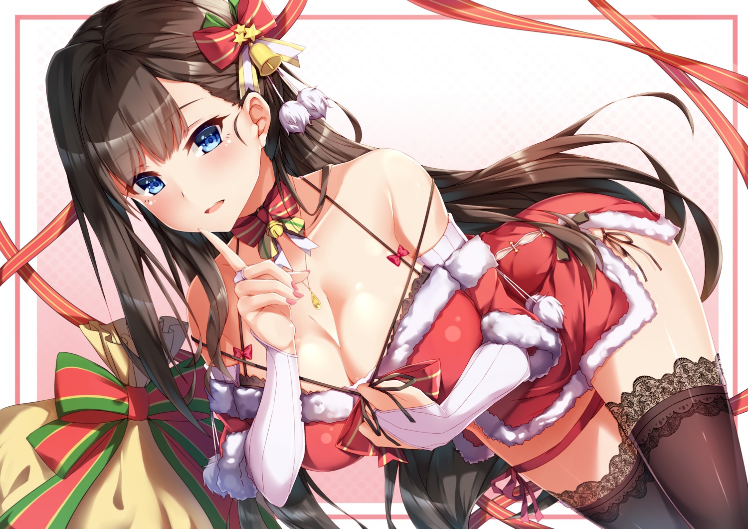 breast_hold christmas cleavage dress thighhighs yuxian_youka