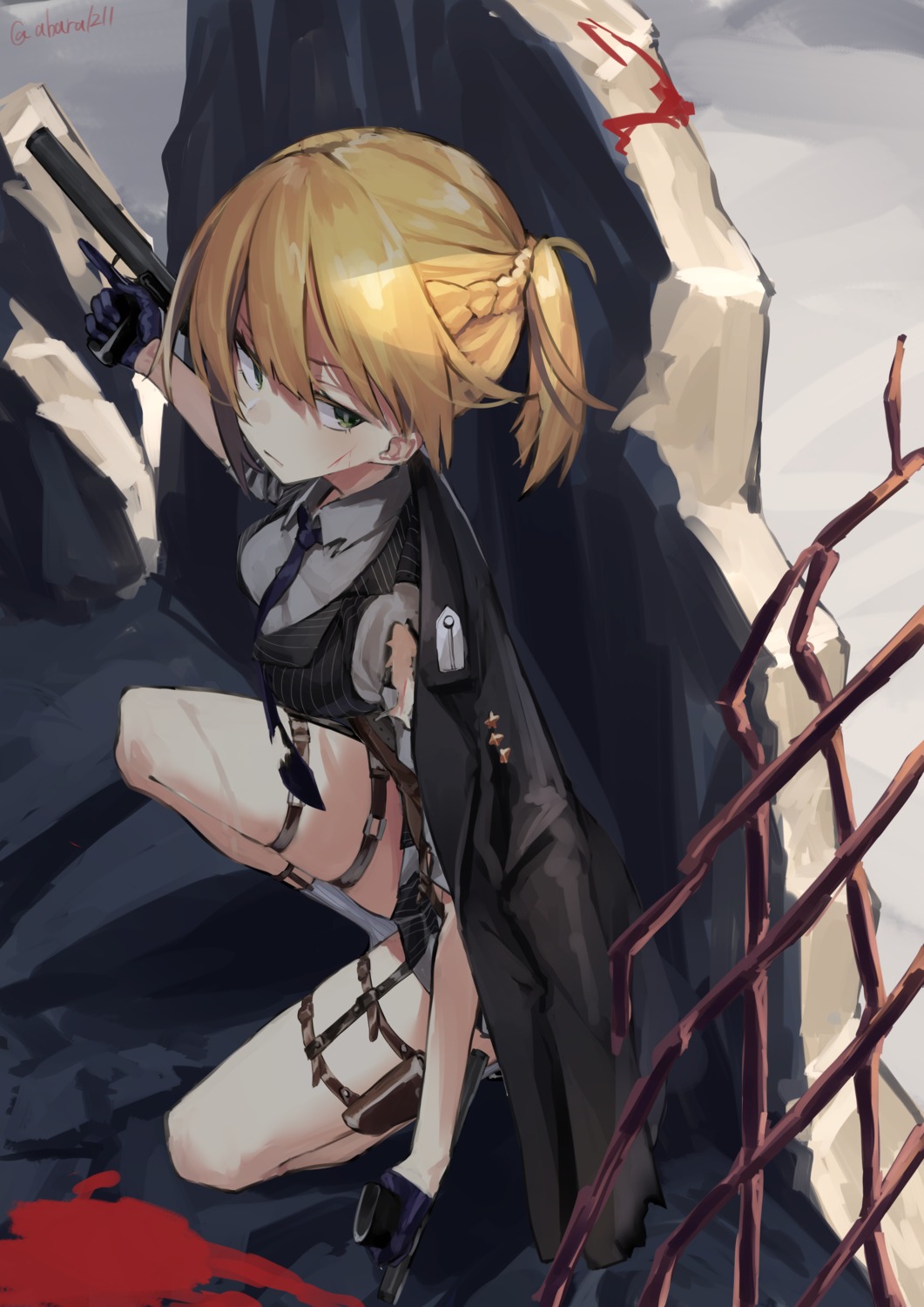 abarabone garter girls_frontline gun torn_clothes welrod_mk2_(girls_frontline)