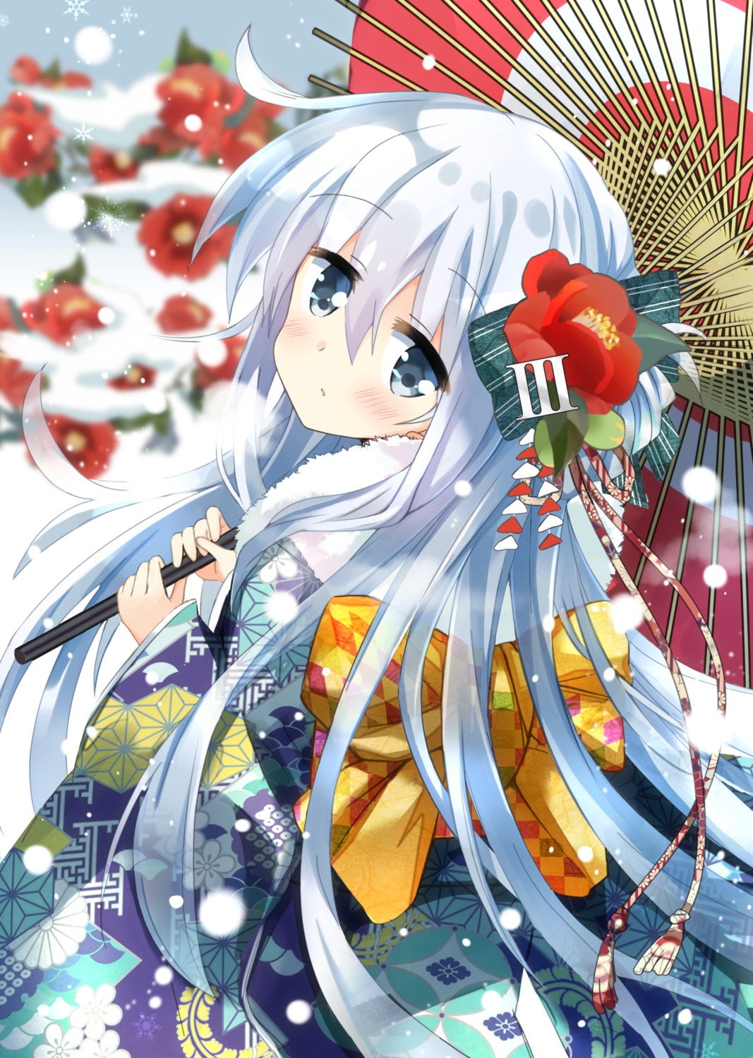 hibiki_(kancolle) hizuki_yayoi kantai_collection kimono umbrella