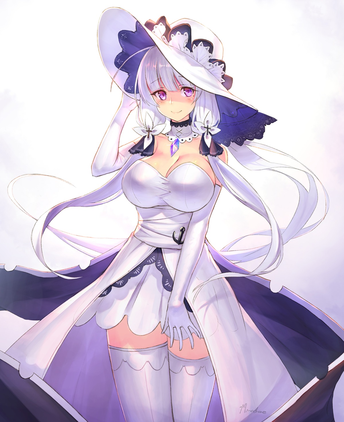 azur_lane cleavage dress illustrious_(azur_lane) takamine_nadare thighhighs