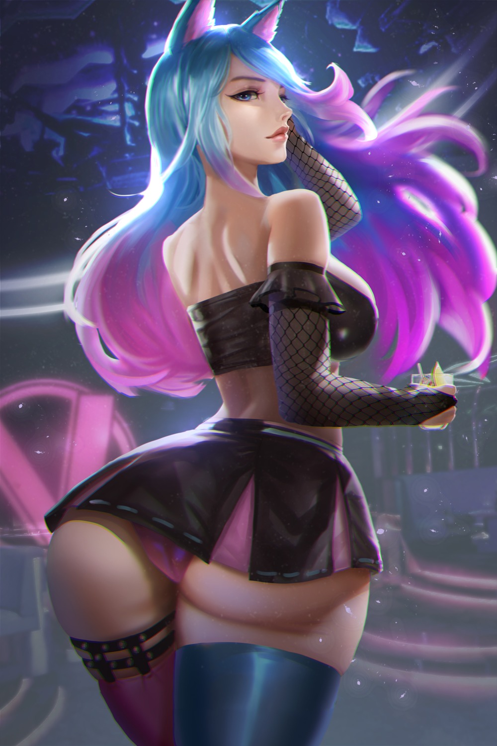 animal_ears ass cglas garter no_bra pantsu silvervale skirt_lift stockings thighhighs thong vshojo