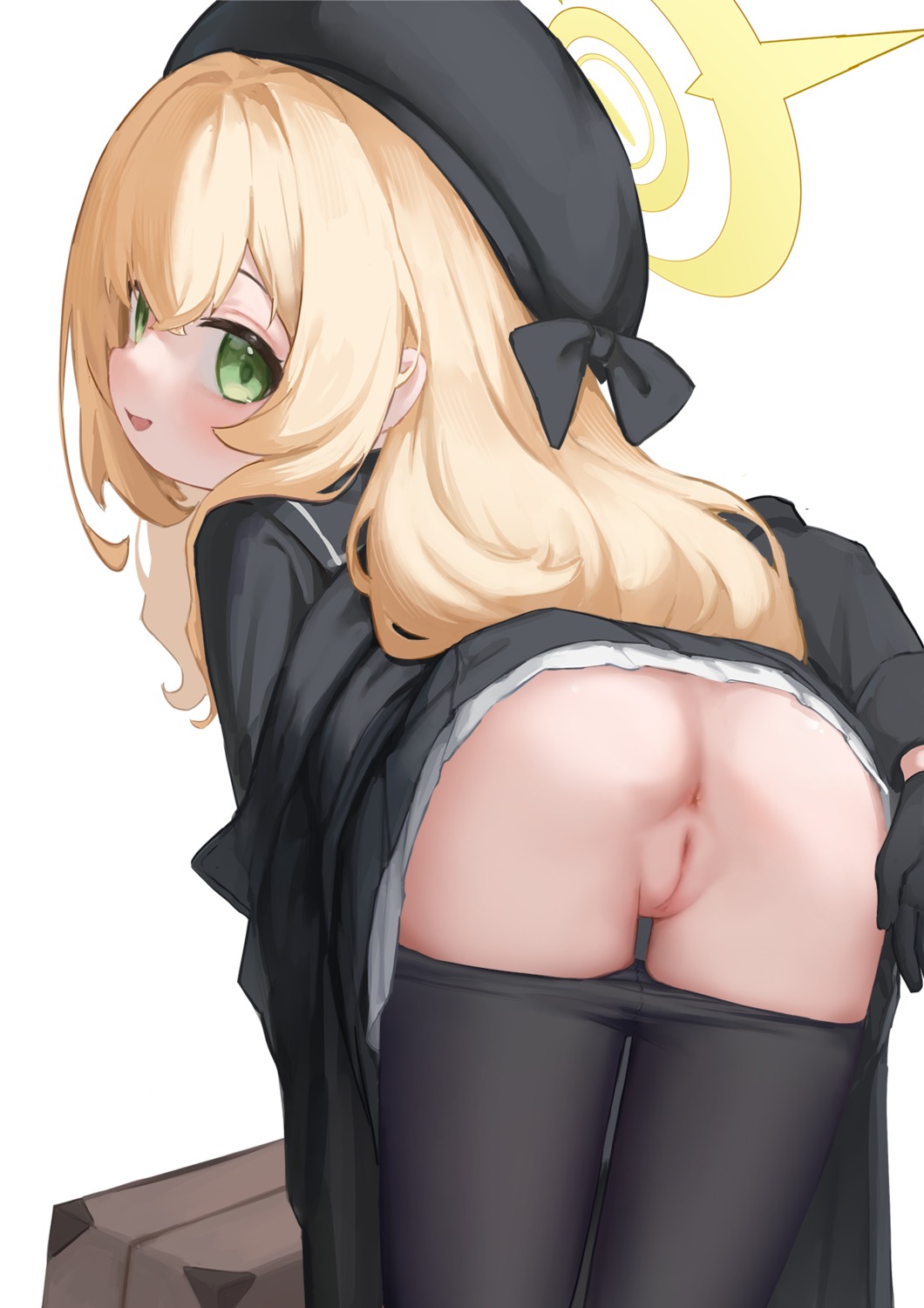 anus ass blue_archive go-sai_tamanegi halo loli nopan pantyhose photoshop professor_niyaniya pussy seifuku skirt_lift uncensored