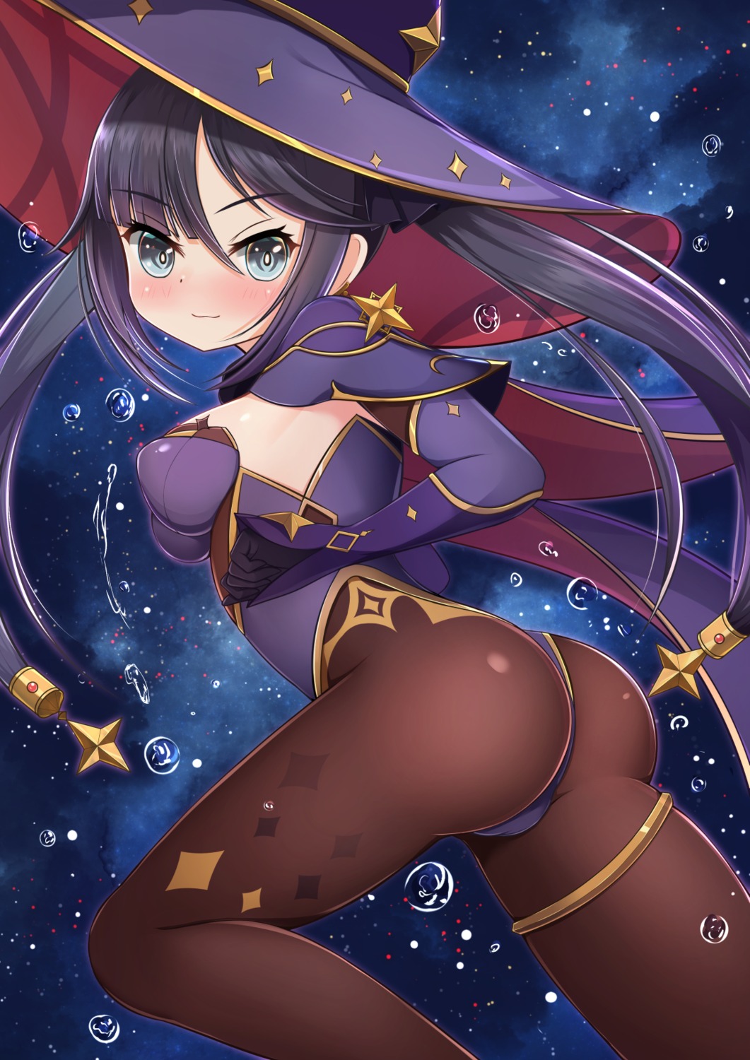 ass cameltoe garter genshin_impact leotard mona_megistus nc731 pantyhose witch