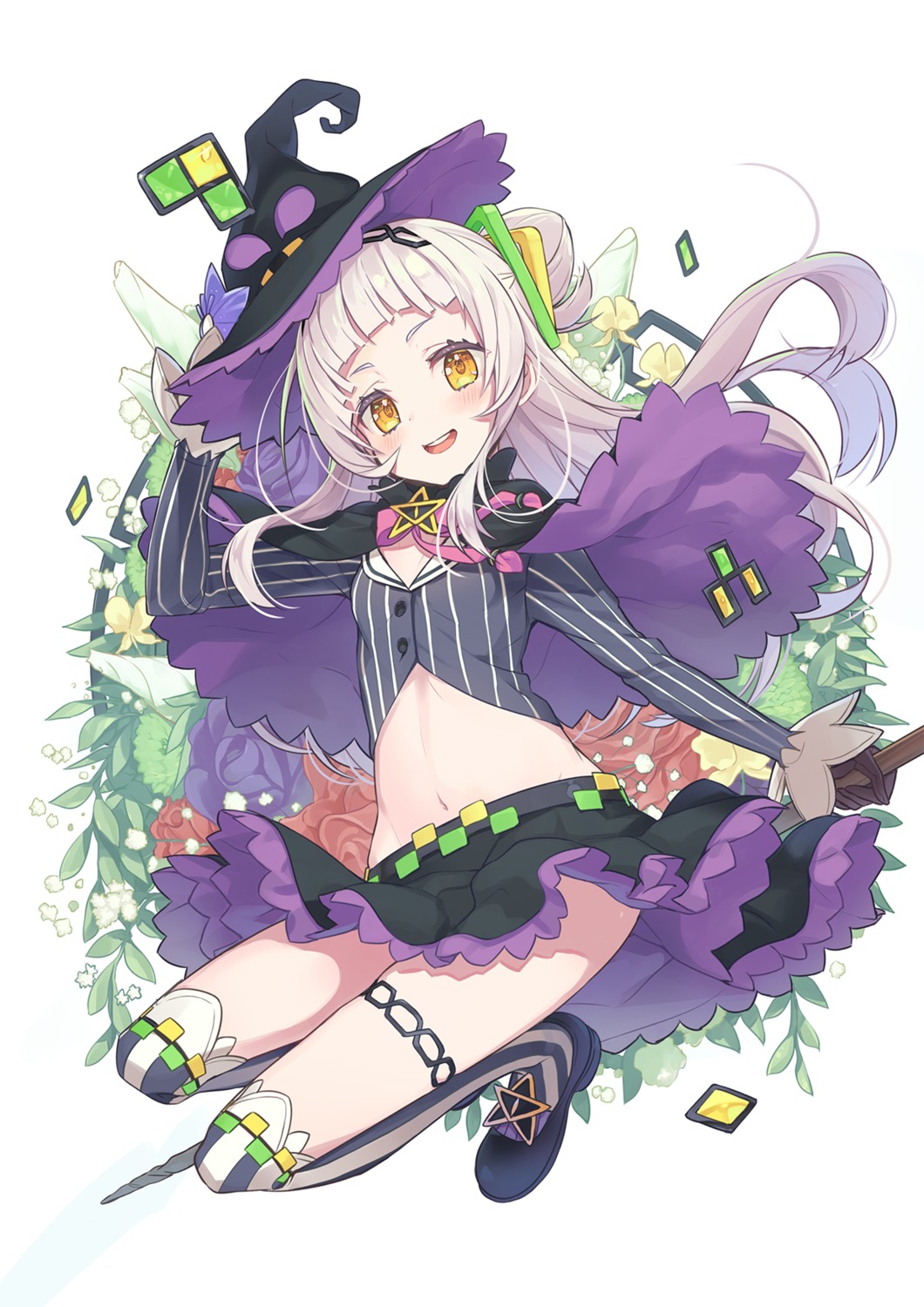 garter heels hololive murasaki_shion skirt_lift tam-u thighhighs wings witch