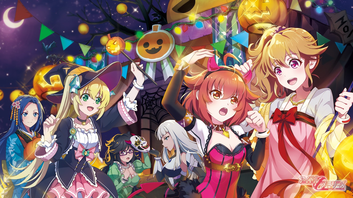 cleavage dress halloween idol_memories japanese_clothes megane tagme wallpaper witch