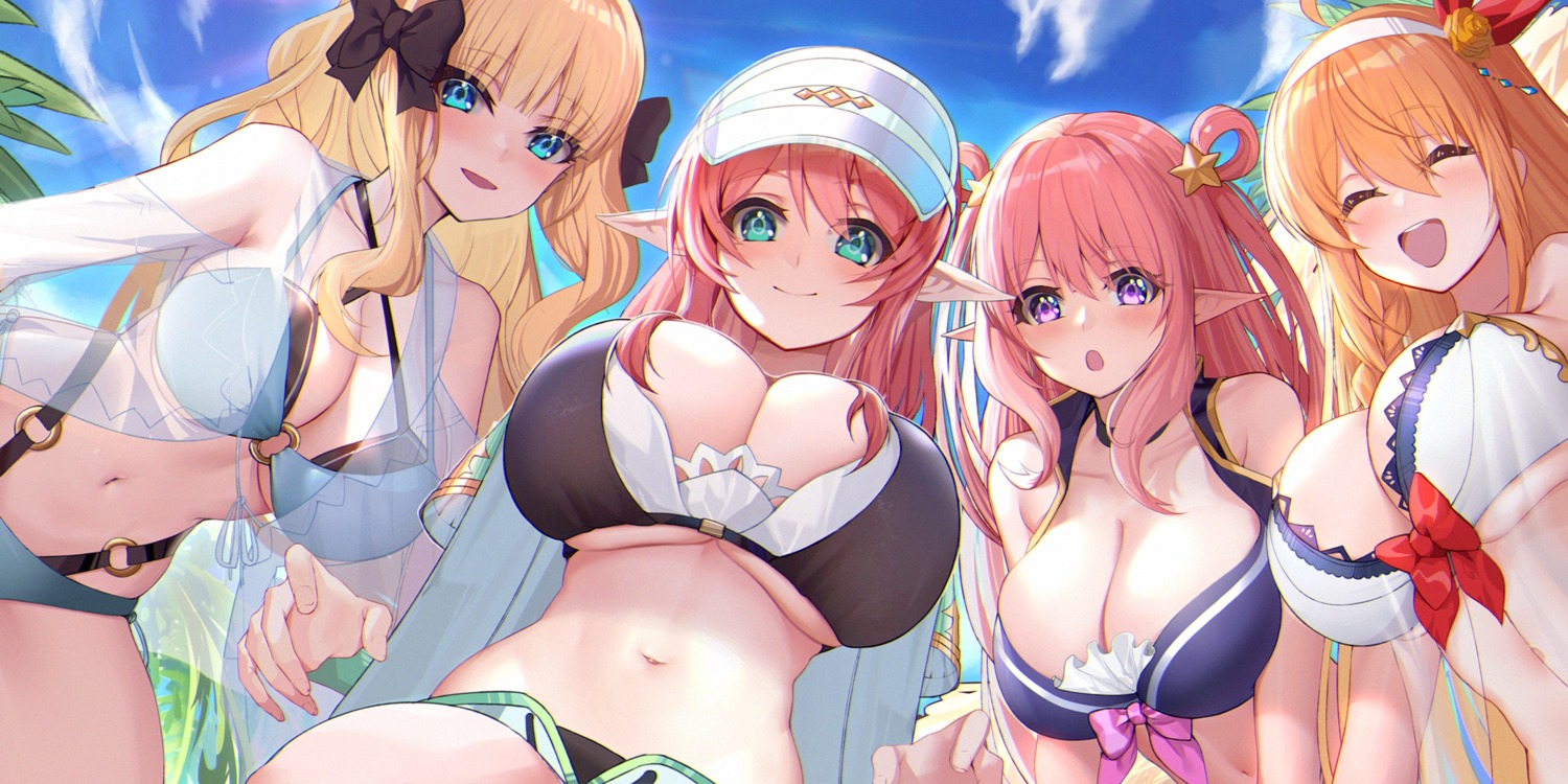 aikawa_misato bikini kashiwazaki_hatsune pecorine pointy_ears princess_connect princess_connect!_re:dive sasaki_saren see_through swimsuits xiujia_yihuizi