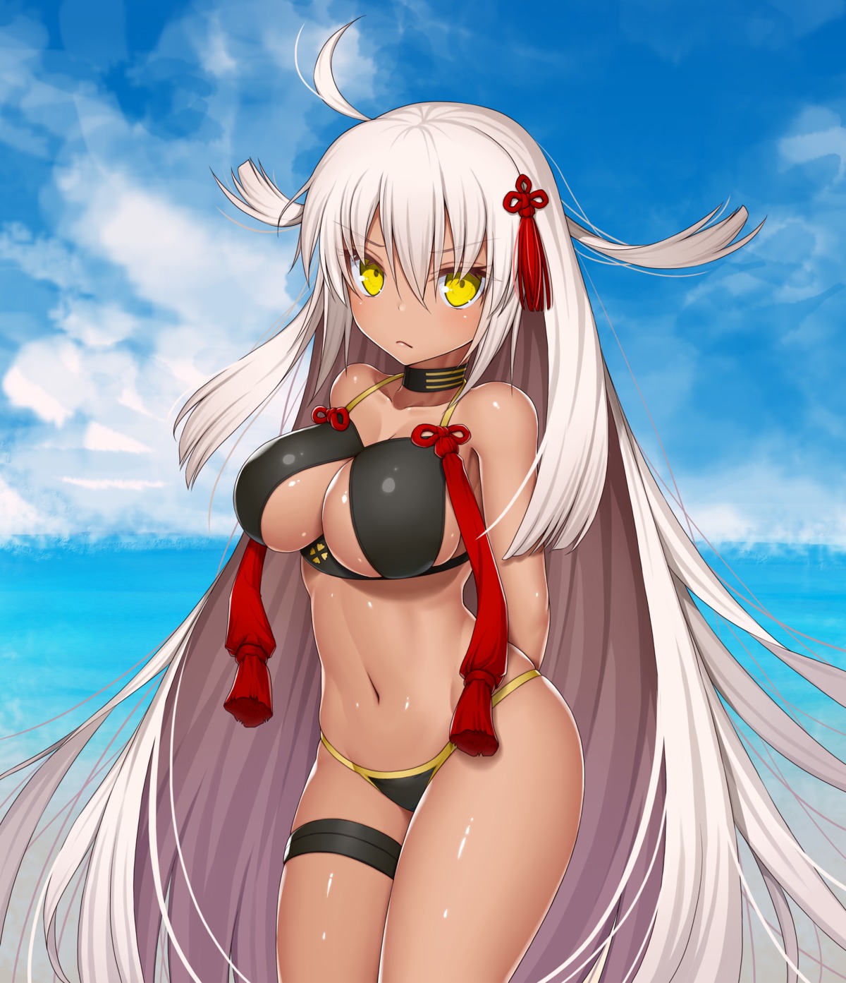 asamura_hiori bikini fate/grand_order garter okita_souji_(alter)_(fate) swimsuits