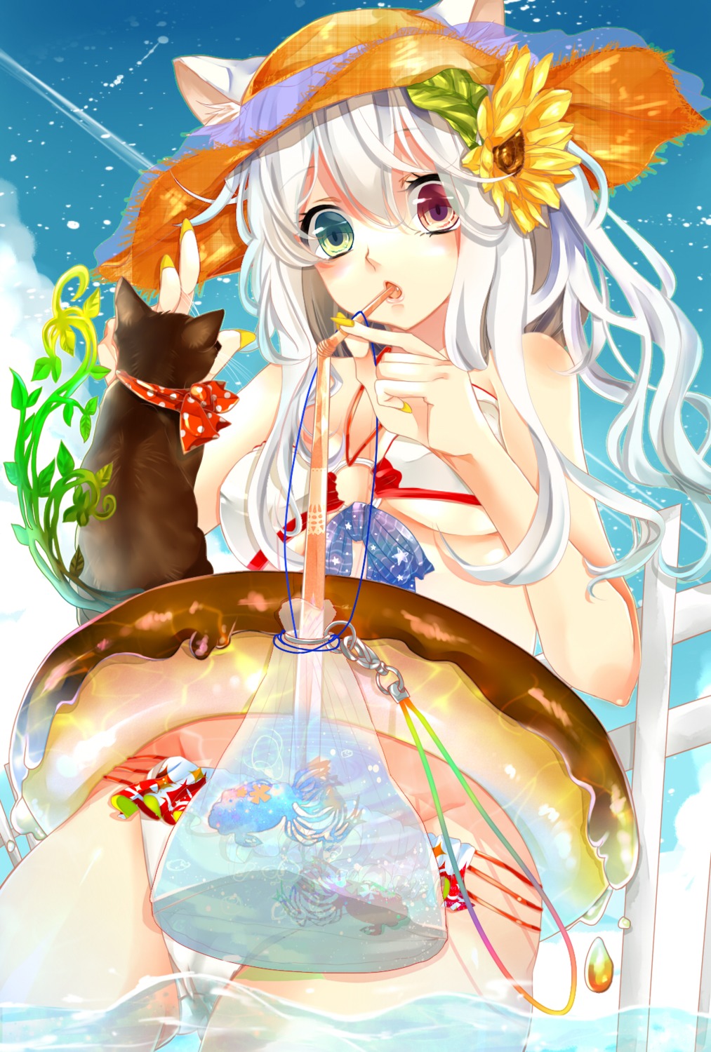 animal_ears bikini cleavage heterochromia neko nekomimi swimsuits togashi wet