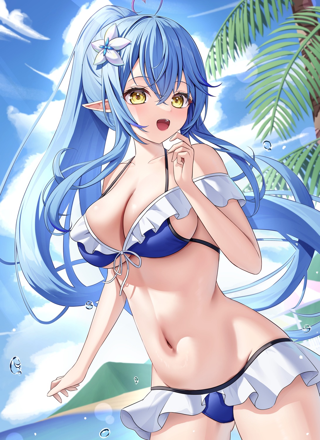 bikini elf hololive kag_tsukimi pointy_ears swimsuits yukihana_lamy