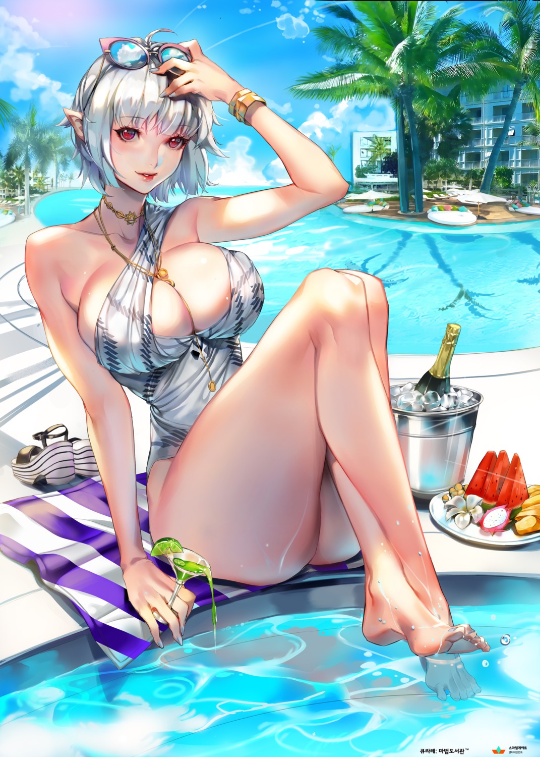 feet imp megane pointy_ears swimsuits wet