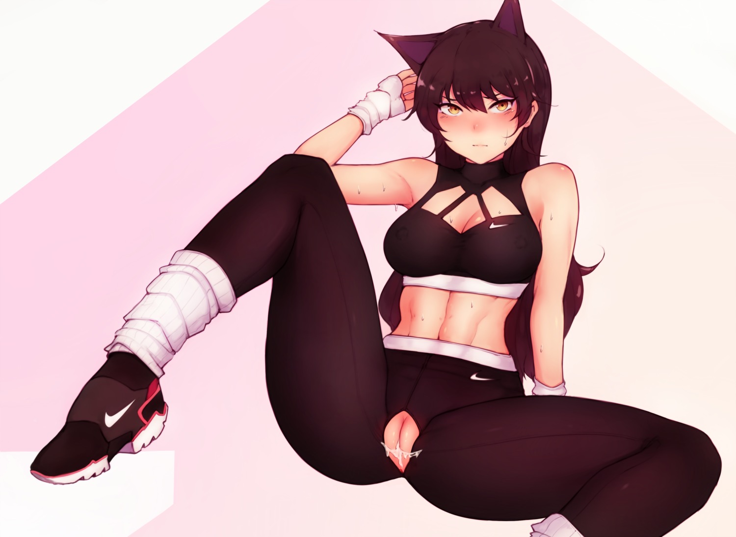 animal_ears anus blake_belladonna bluefield cleavage cum gym_uniform nopan pussy rwby uncensored