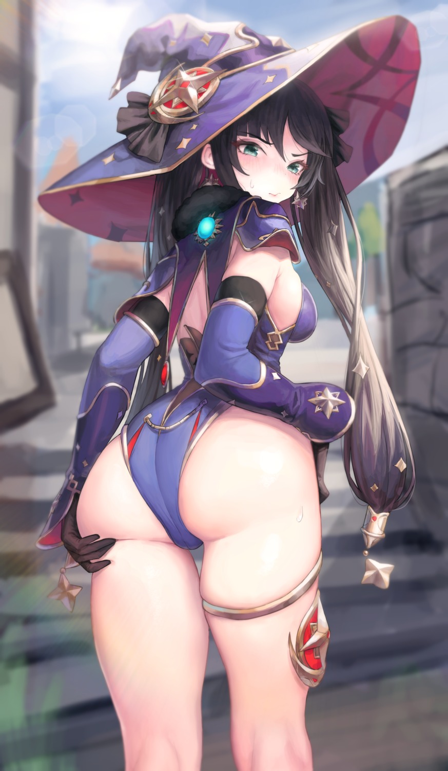 ass garter genshin_impact leotard mochirong mona_megistus witch