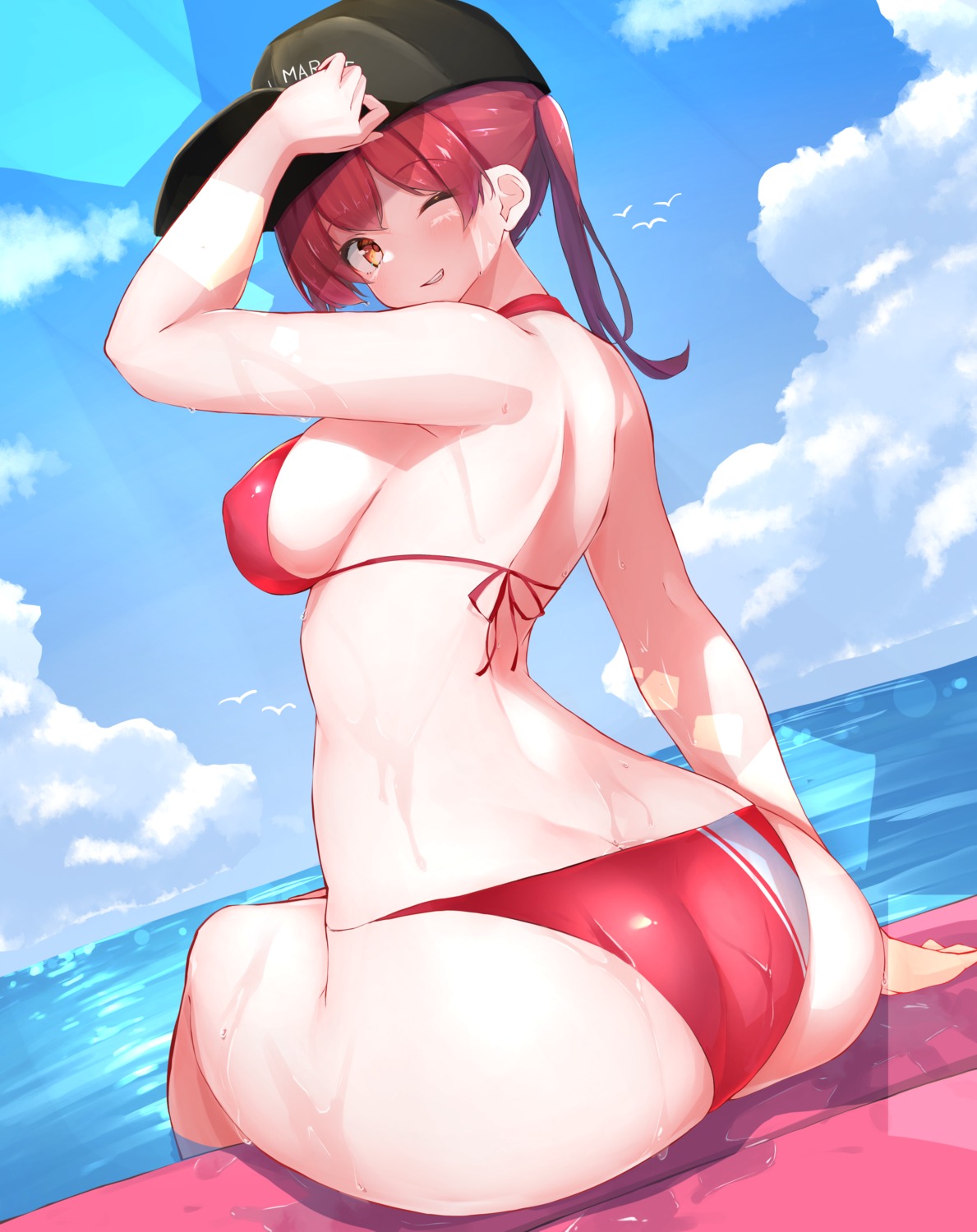 ass bikini hololive houshou_marine nai swimsuits wet