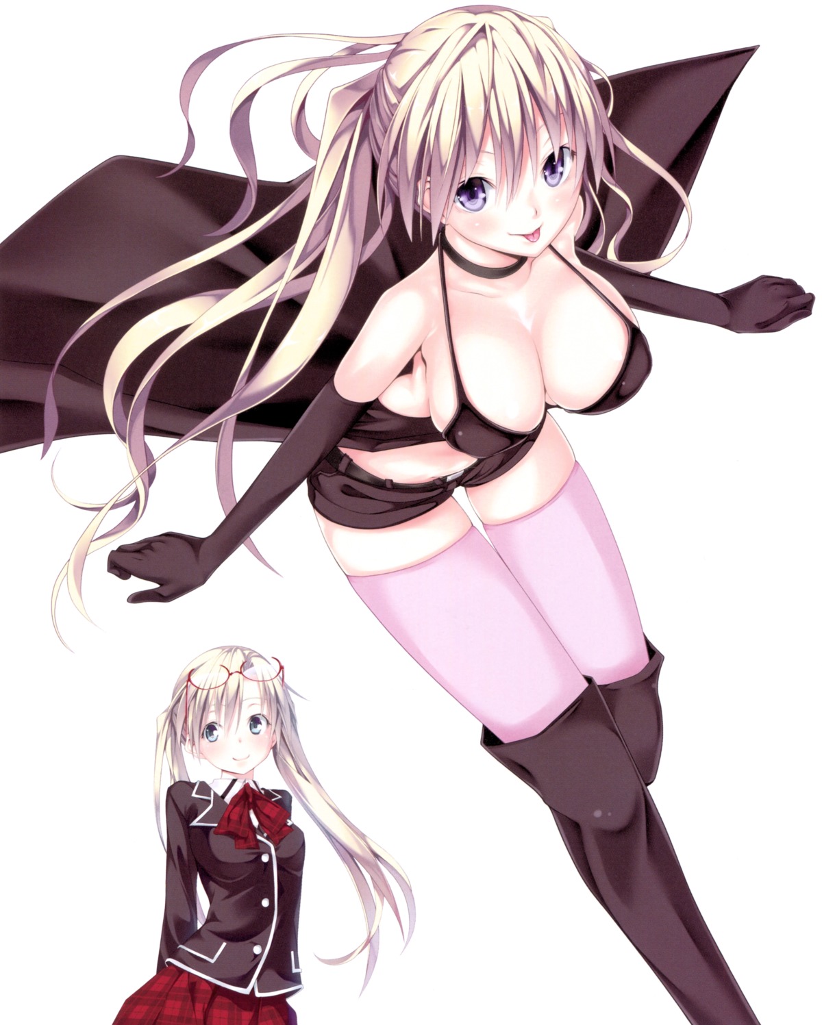 cleavage liselotte_sherlock megane nao_akinari screening seifuku selina_sherlock thighhighs trinity_seven