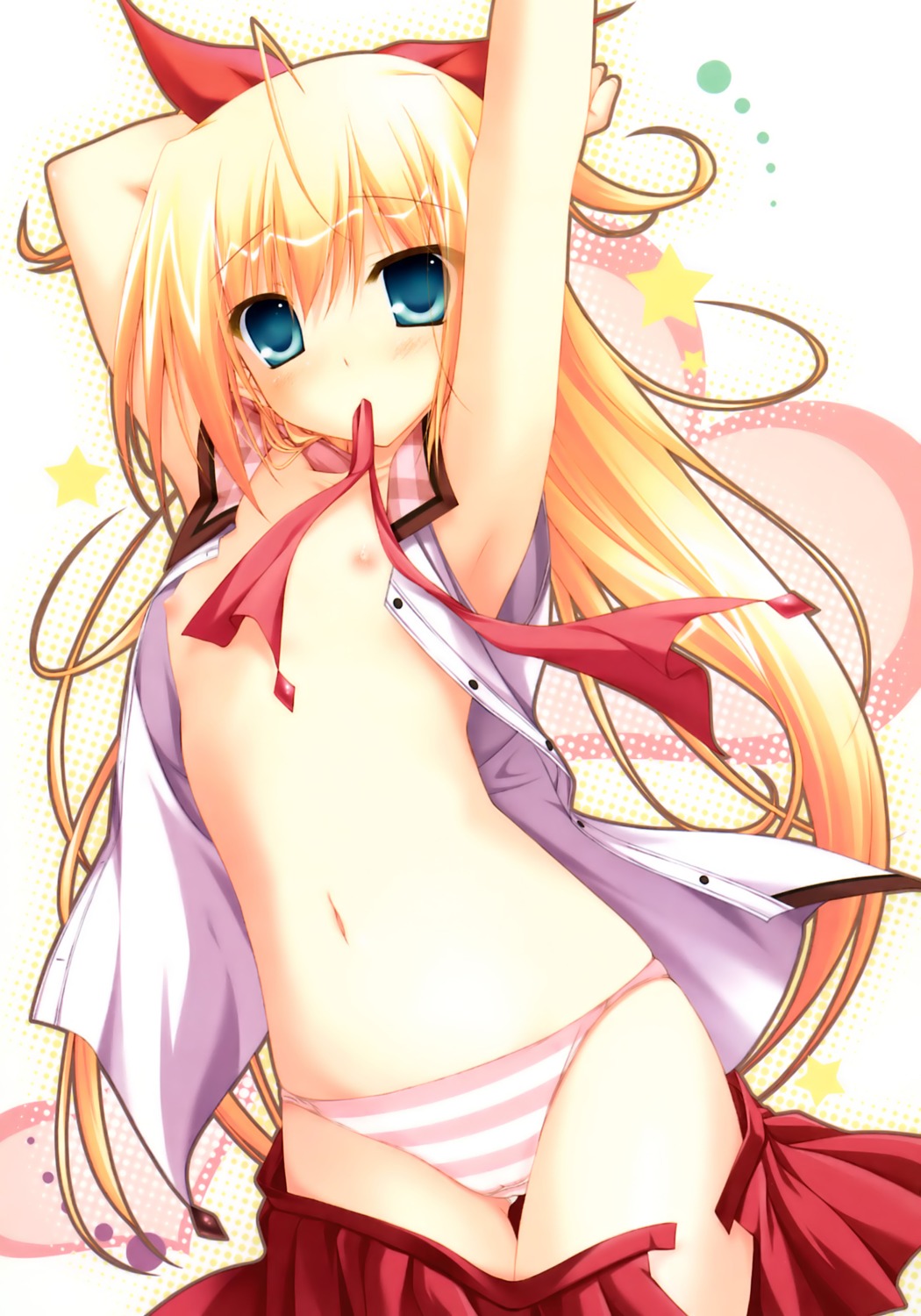 breasts cameltoe chikotam dress_shirt loli magicarat_radiant nipples no_bra open_shirt pantsu ryshell_burns seifuku shimapan undressing