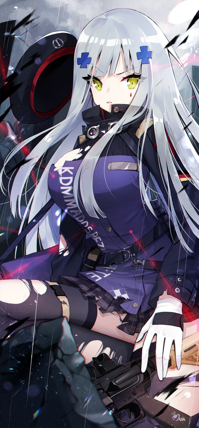 ankkoyom girls_frontline gun hk416_(girls_frontline) thighhighs torn_clothes