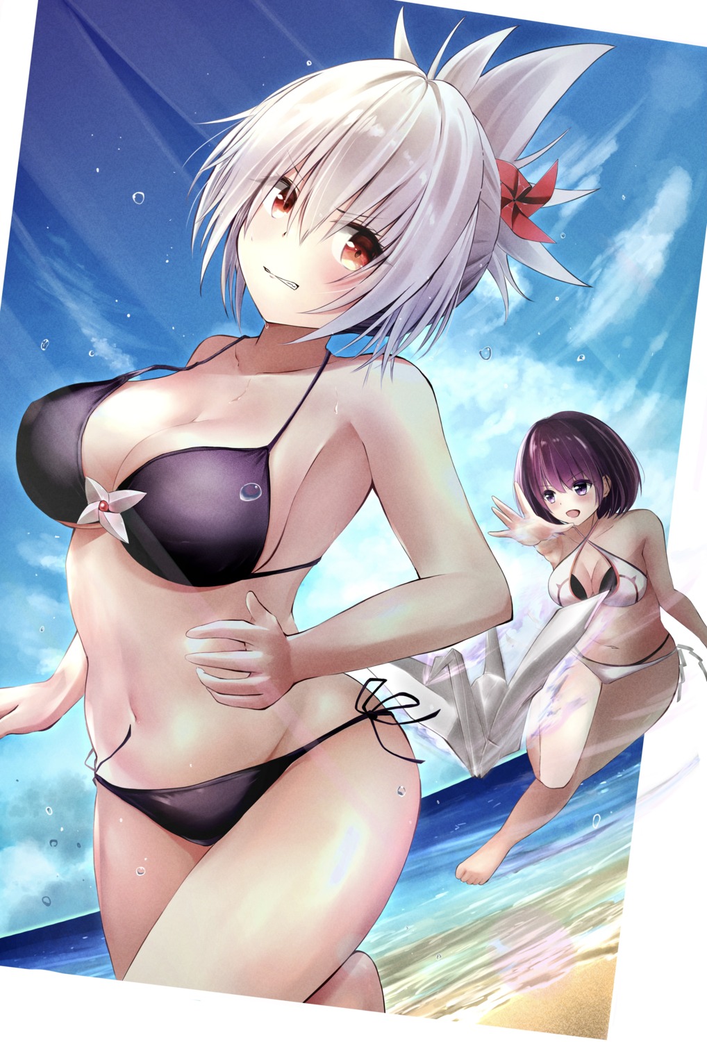 ayakashi_triangle bikini cleavage genderswap kanade_suzu kazamaki_matsuri kurony_(sirony) swimsuits