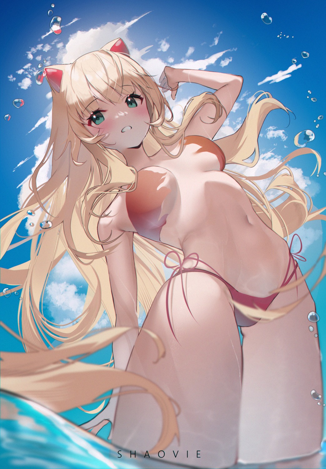 animal_ears bikini nekomimi shaoviie swimsuits wet