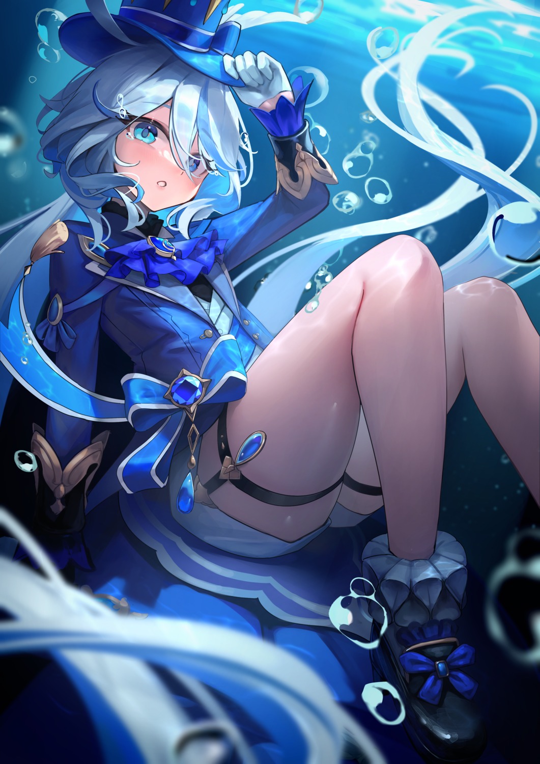 furina garter genshin_impact hakusyokuto heterochromia wet