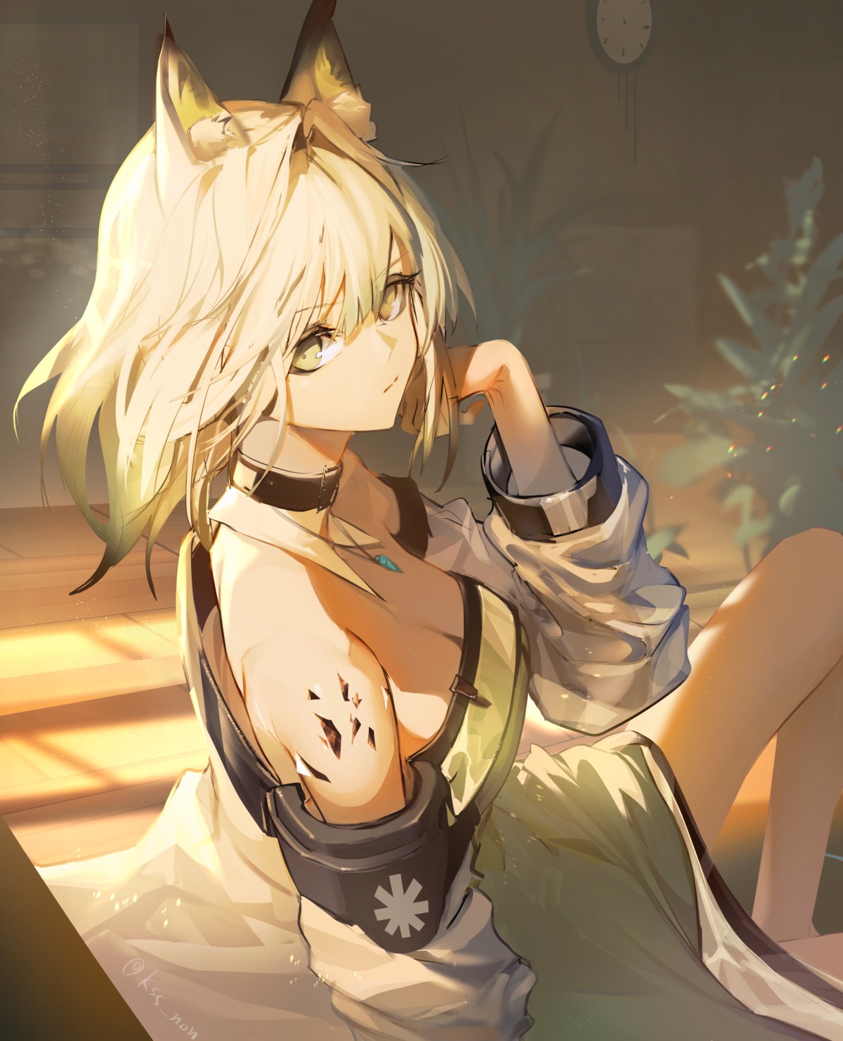 animal_ears arknights kal'tsit_(arknights) kirsos no_bra