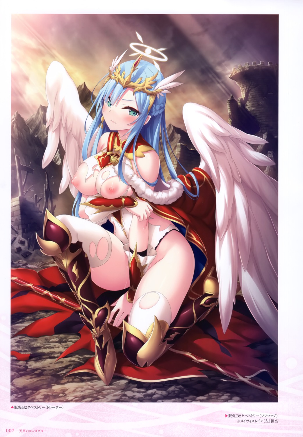 angel breasts nipples no_bra torn_clothes wings yano_mitsuki
