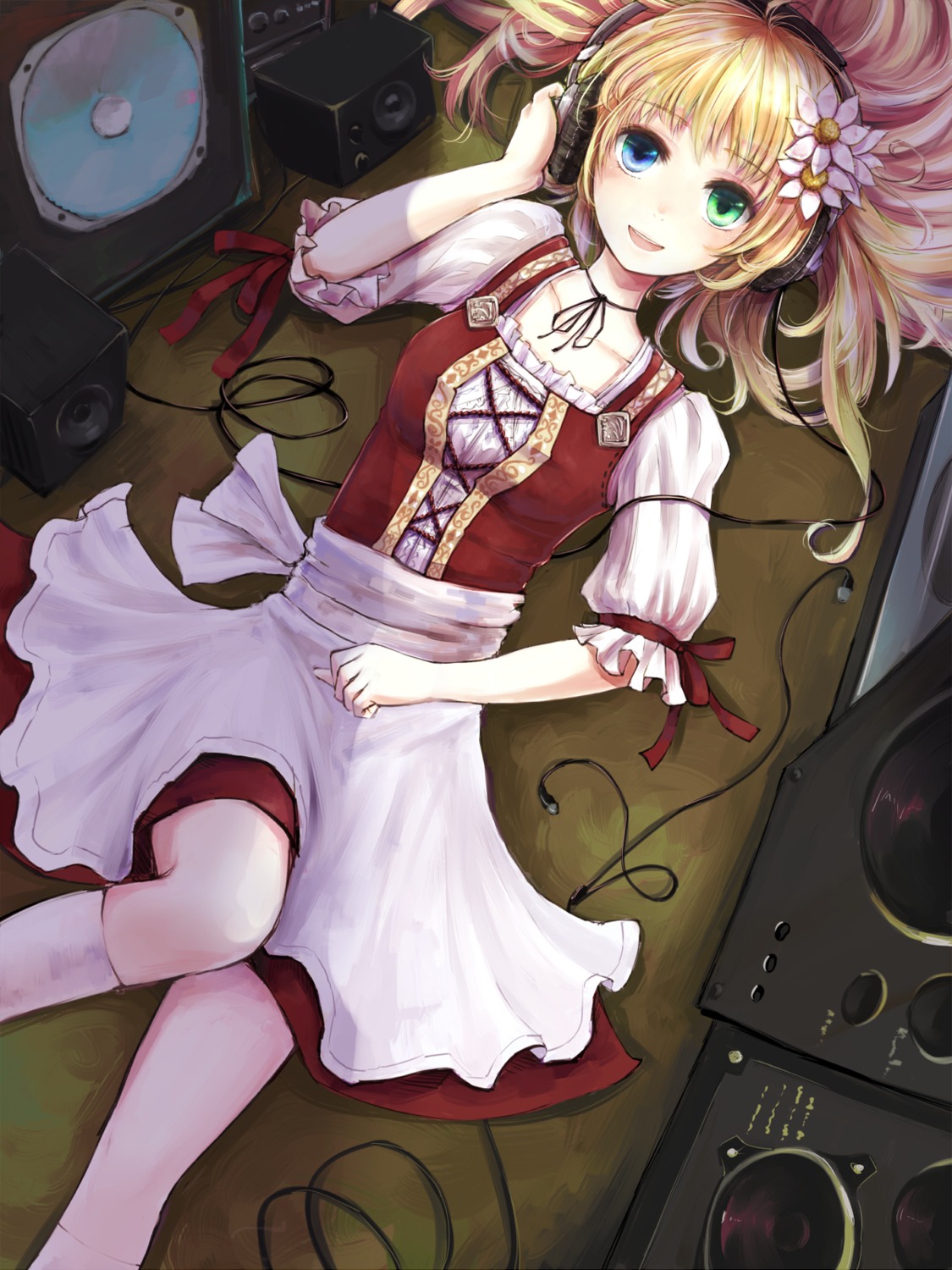 dress headphones heterochromia minato_(shouno) thighhighs