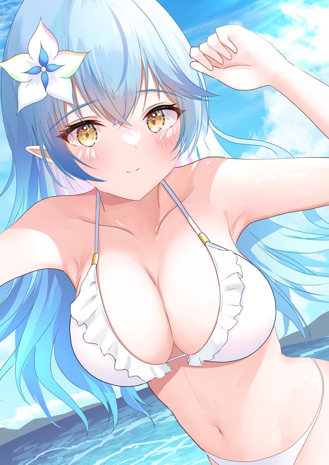 bikini elf hololive onabe_no_shime pointy_ears swimsuits yukihana_lamy