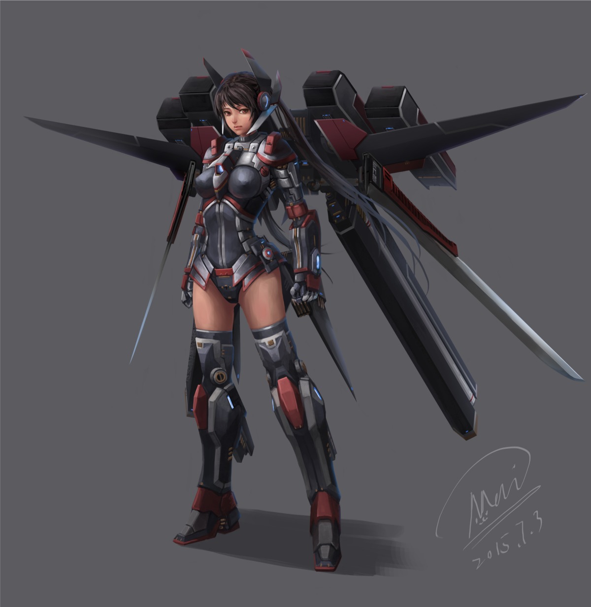 bodysuit heels mecha_musume shou_mai thighhighs weapon