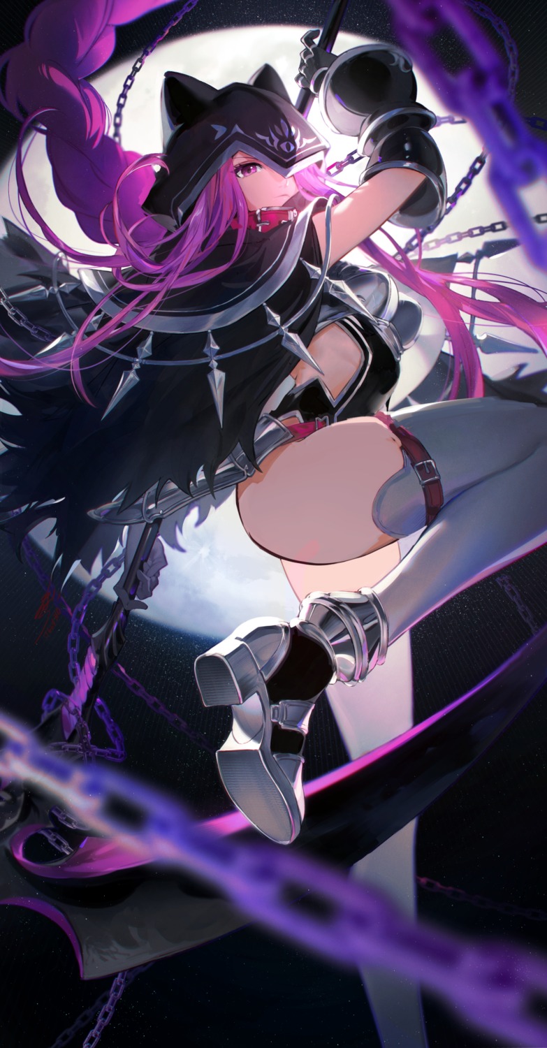 fate/grand_order garter hoojiro medusa_(lancer) no_bra thighhighs weapon