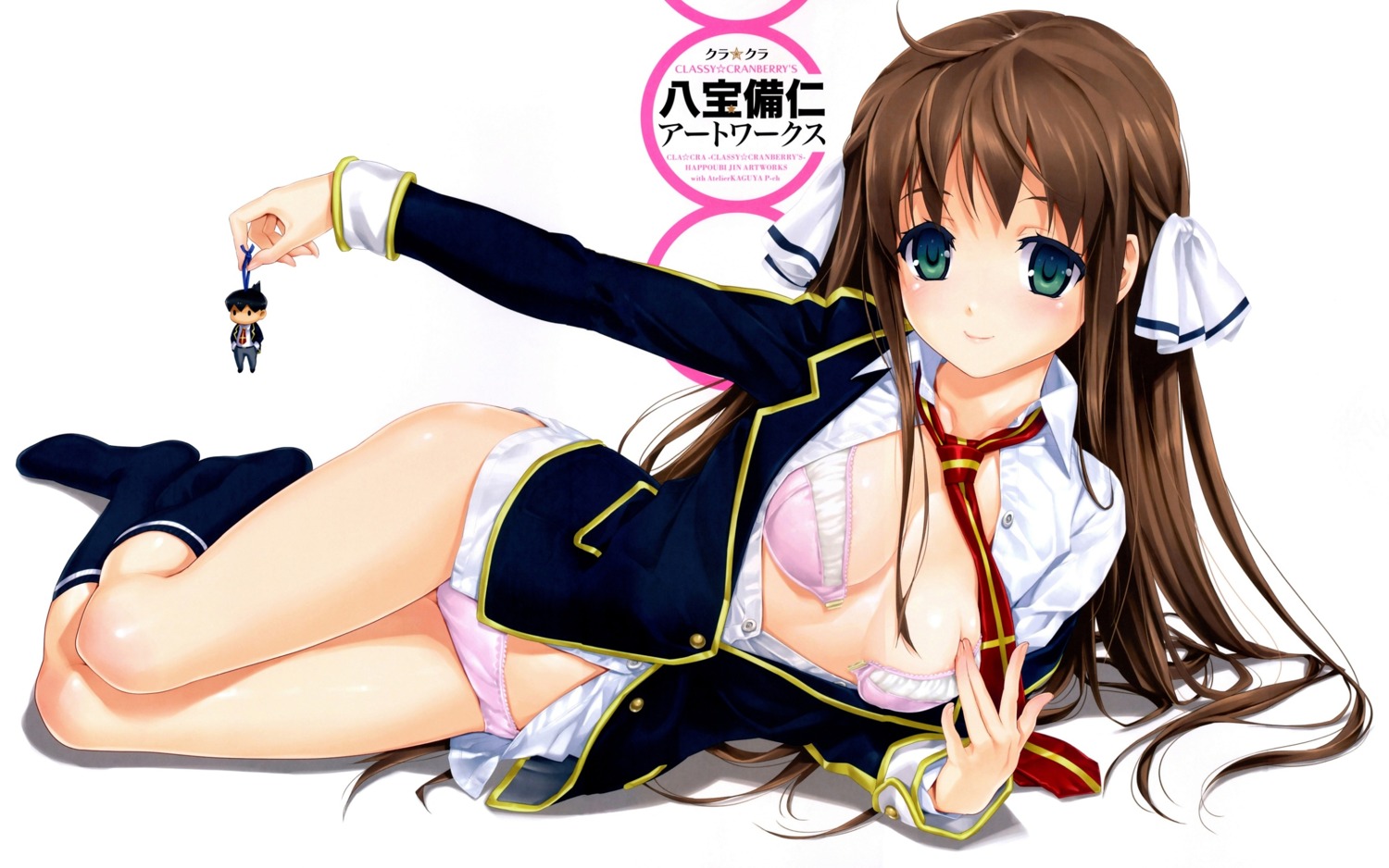 bra chibi classy_cranberry's happoubi_jin jpeg_artifacts kusunoki_miu open_shirt pantsu seifuku