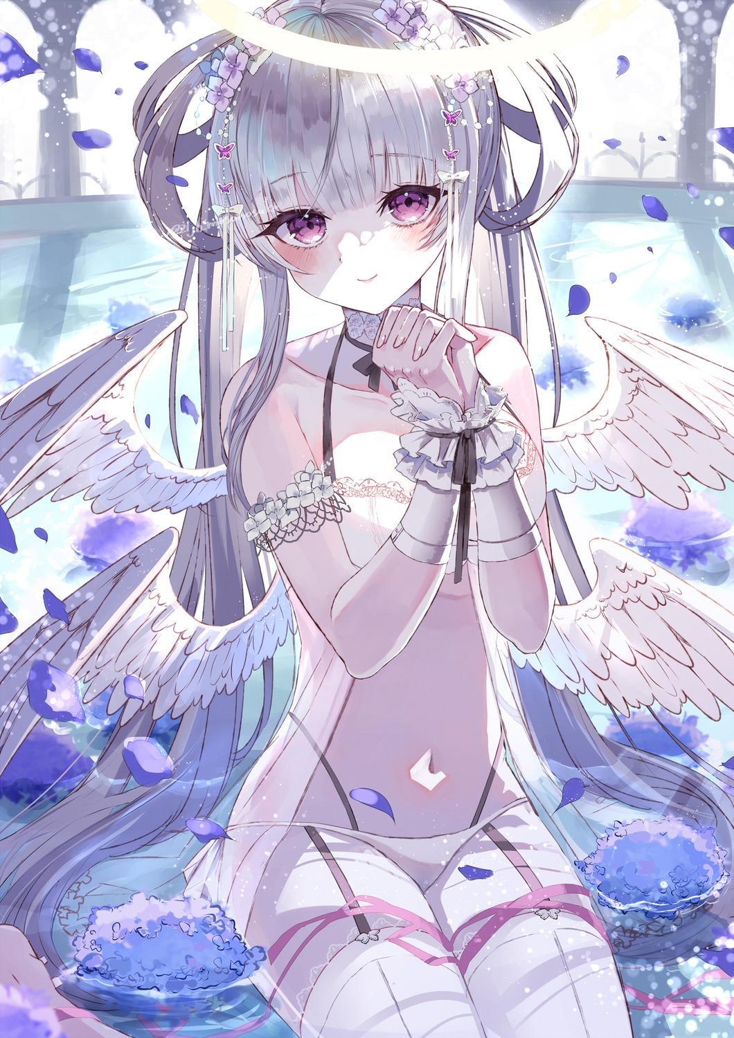 angel bondage bra elritta lingerie pantsu see_through stockings thighhighs wet wings