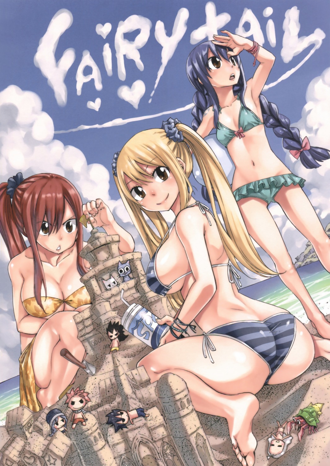 ass bikini charle cleavage erza_scarlet fairy_tail feet gajeel_redfox gray_fullbuster happy_(fairy_tail) juvia_lockser lucy_heartfilia mashima_hiro mirajane_strauss natsu_dragneel swimsuits wendy_marvell