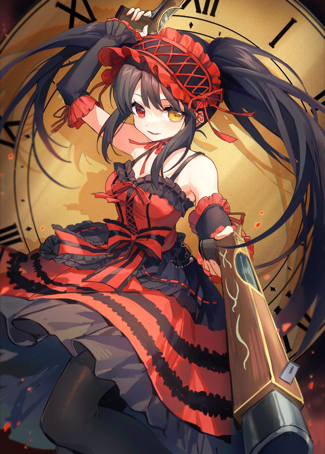 date_a_live dress gothic_lolita gun heterochromia lolita_fashion pantyhose tokisaki_kurumi yunweishukuang