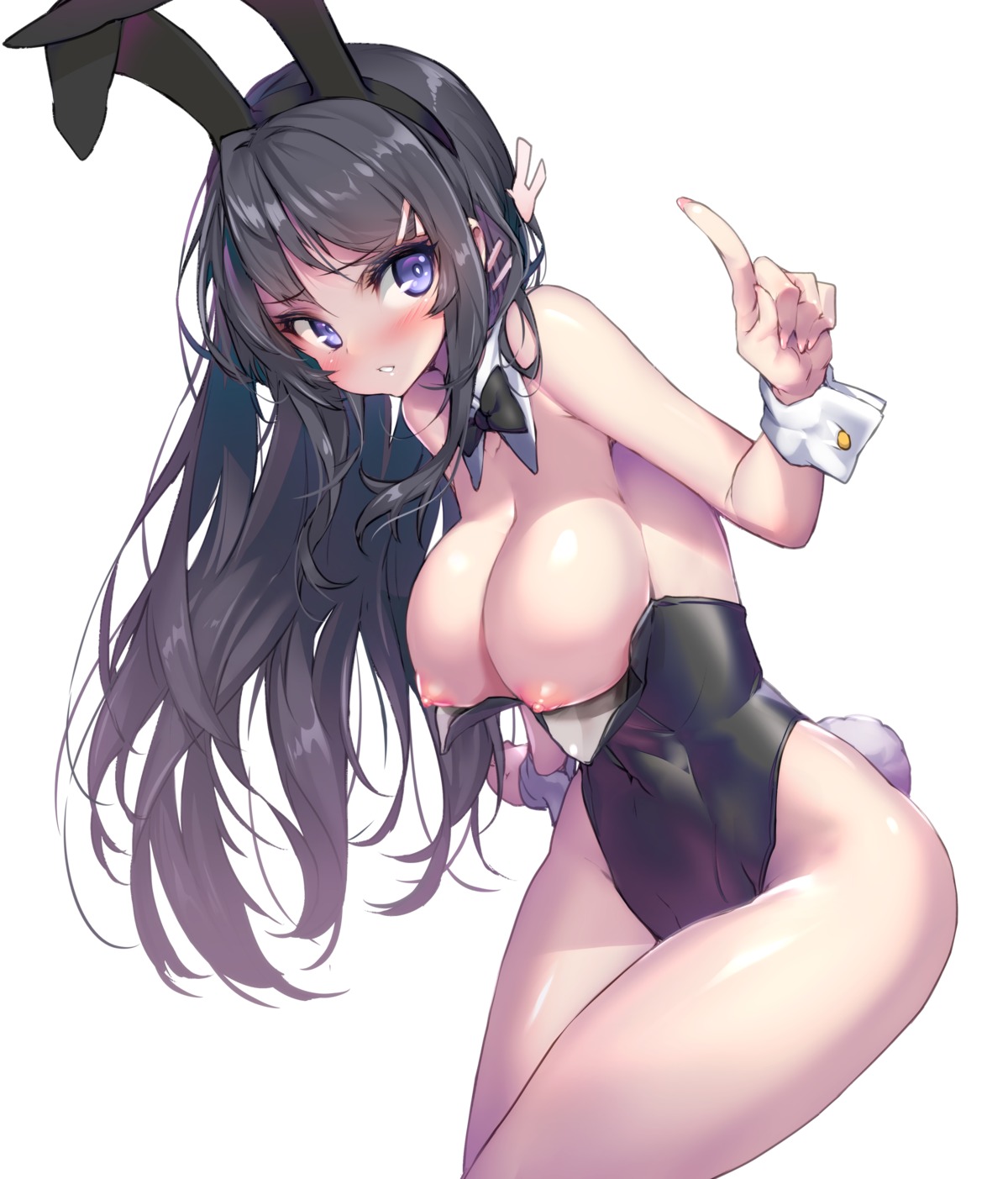 animal_ears breasts bunny_ears bunny_girl hong_(white_spider) nipples no_bra sakurajima_mai seishun_buta_yarou tail wardrobe_malfunction