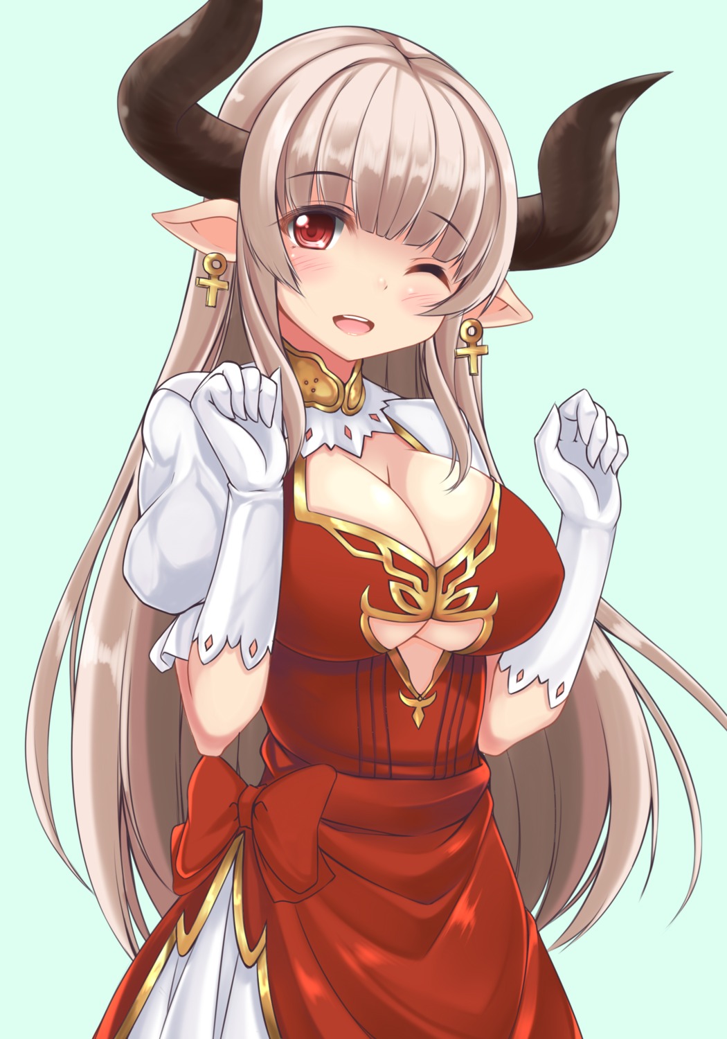 alicia_(granblue_fantasy) cleavage dress granblue_fantasy horns pointy_ears sogaya underboob