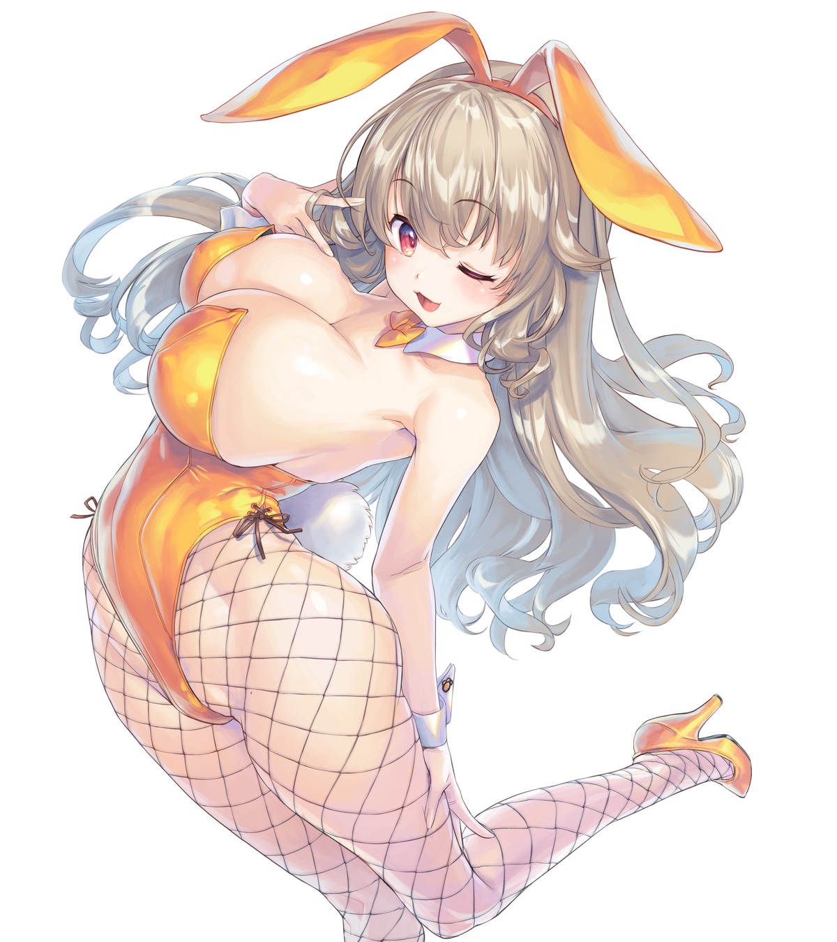 animal_ears bunny_ears bunny_girl fishnets kiyama_satoshi no_bra