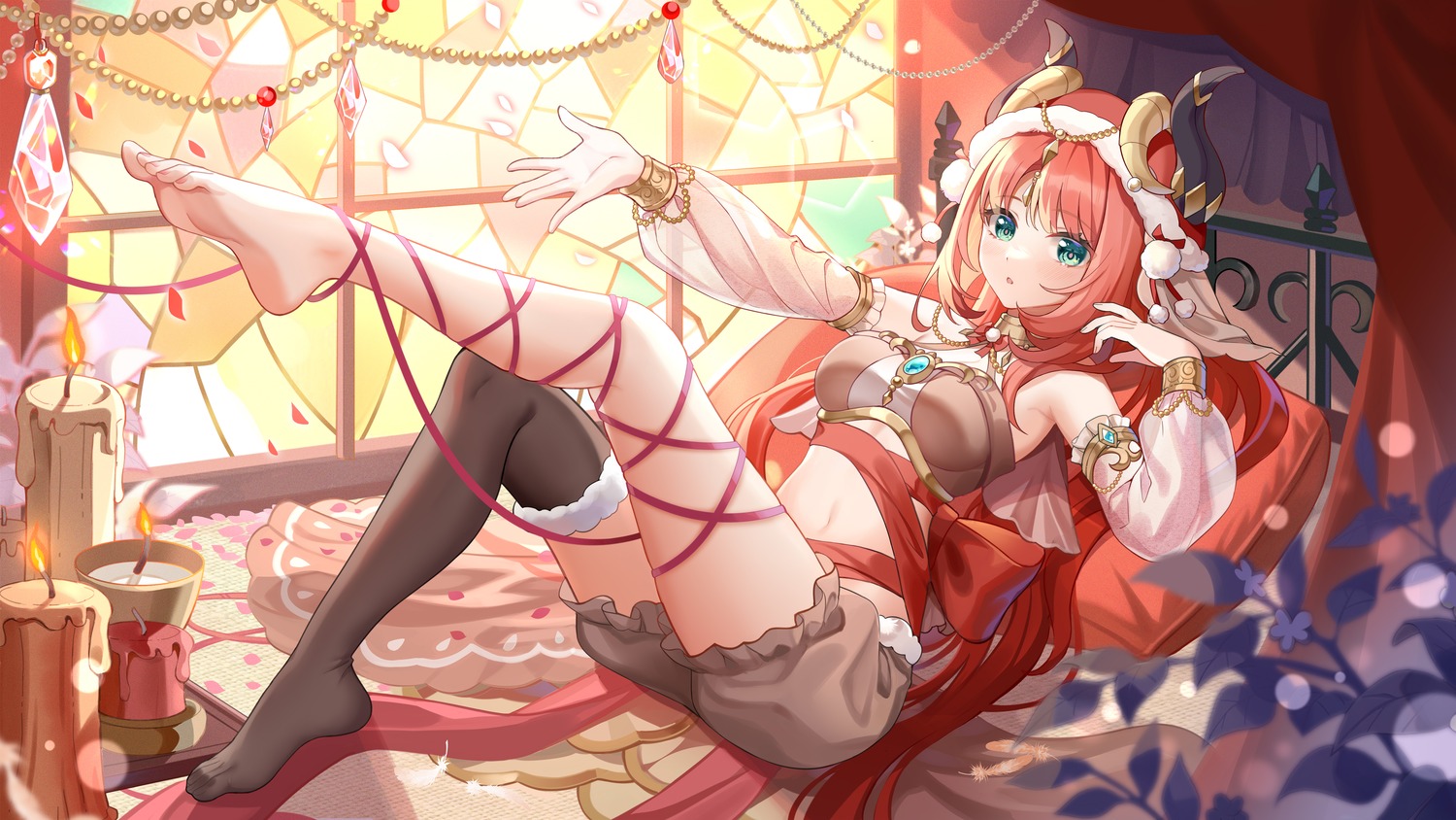 feet genshin_impact gou_lianlian_dogface horns nilou see_through thighhighs