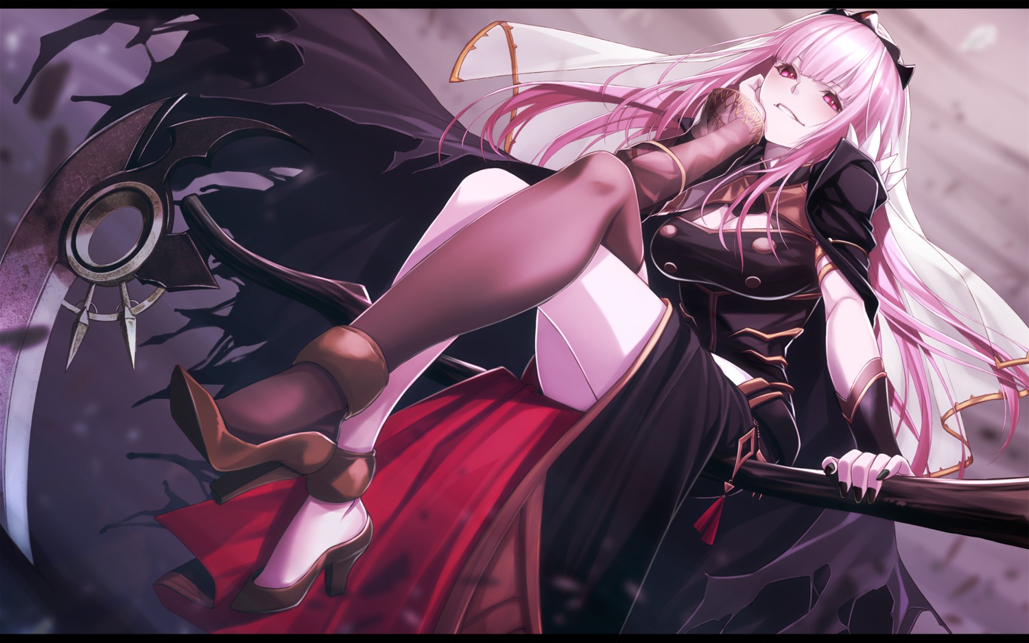 cleavage fenrir_(fenlil0316) heels hololive hololive_english mori_calliope thighhighs weapon