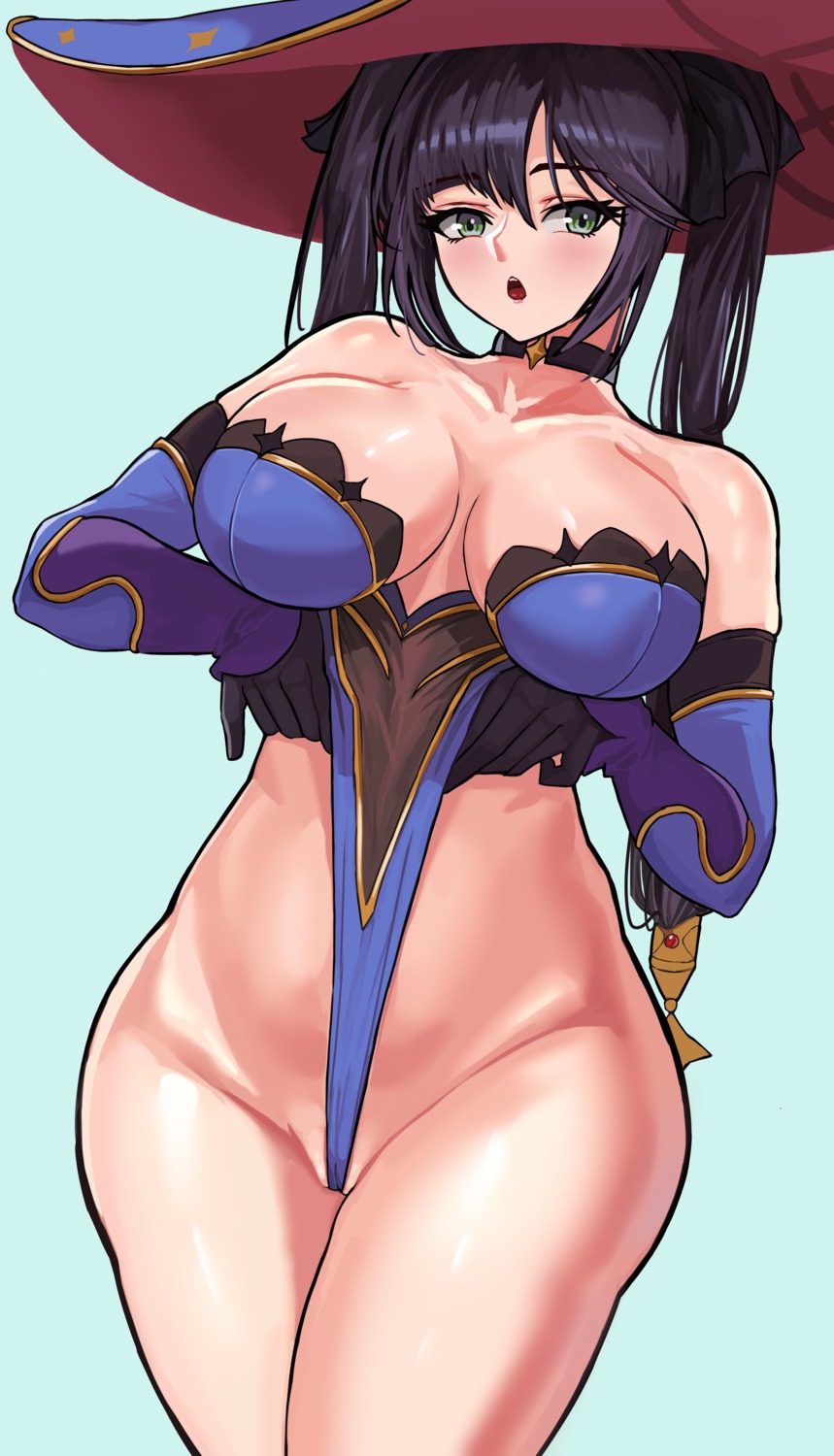 genshin_impact leotard loooyd mona_megistus no_bra nopan witch