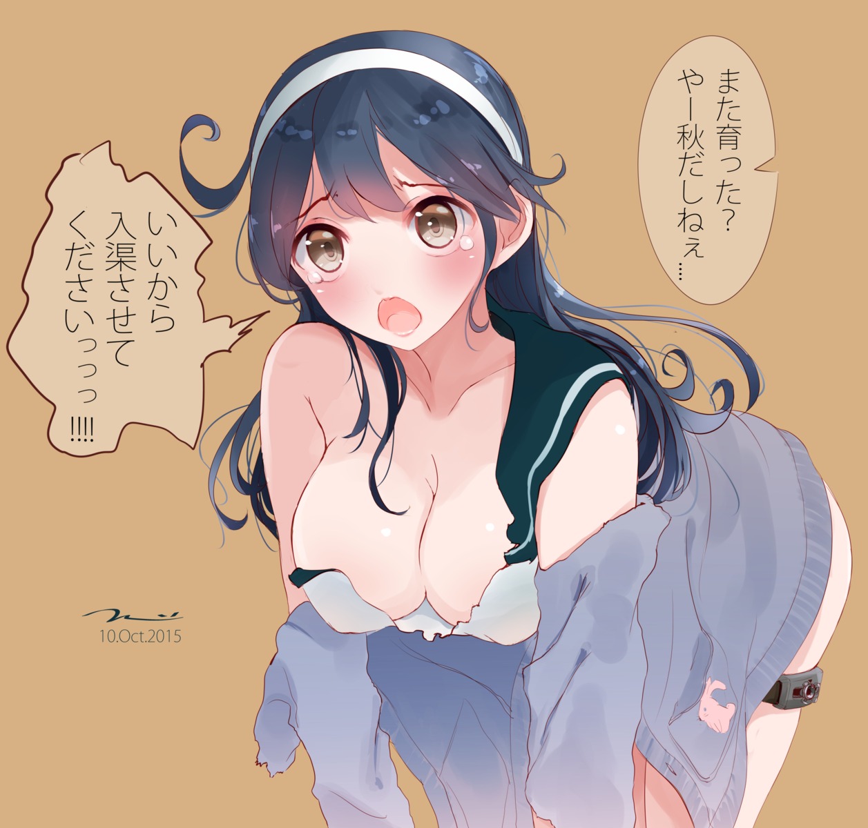 cleavage garter kantai_collection no_bra open_shirt seifuku sweater tbd11 torn_clothes ushio_(kancolle)