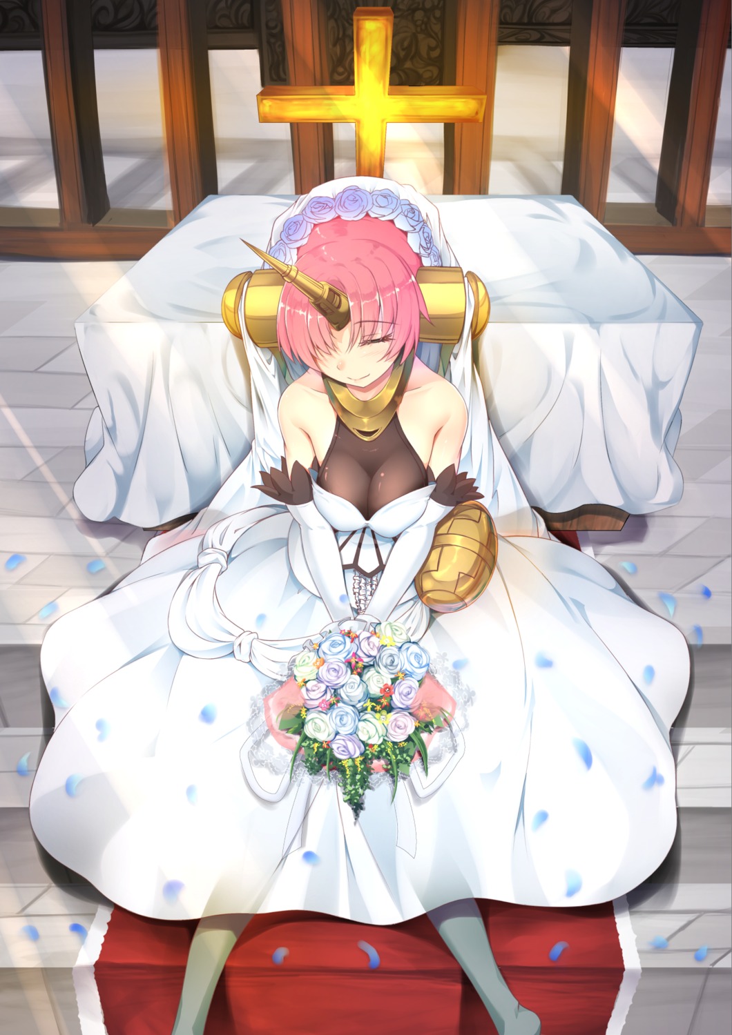 dress fate/apocrypha fate/stay_night frankenstein's_monster_(fate) horns inu3 wedding_dress