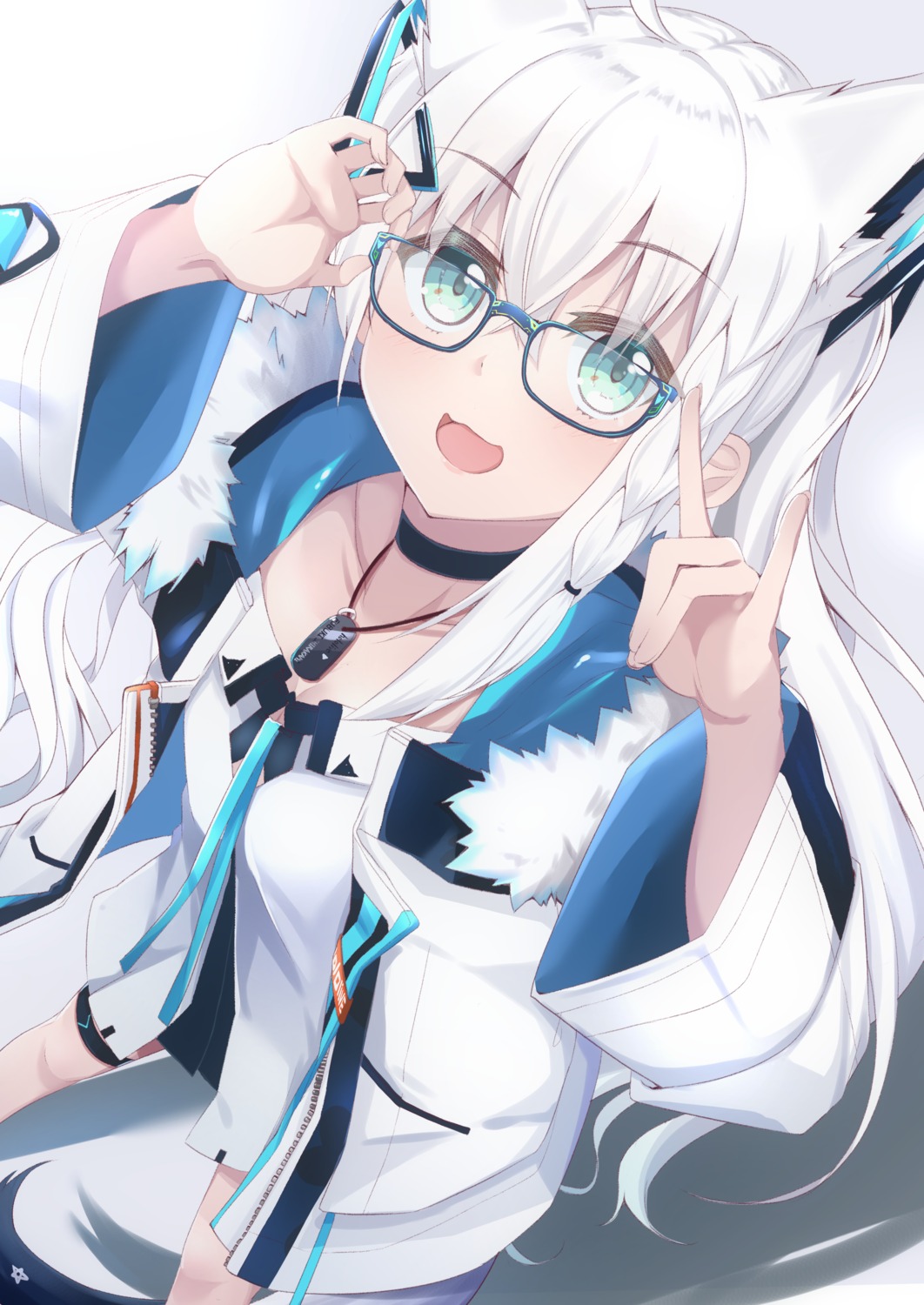 animal_ears borumete cleavage hololive hololive_gamers kitsune megane shirakami_fubuki tail