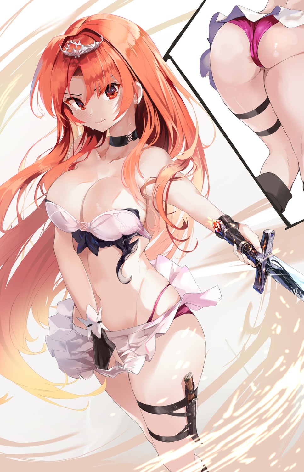 ass bra cameltoe garter kooemong pantsu skirt_lift sword weapon