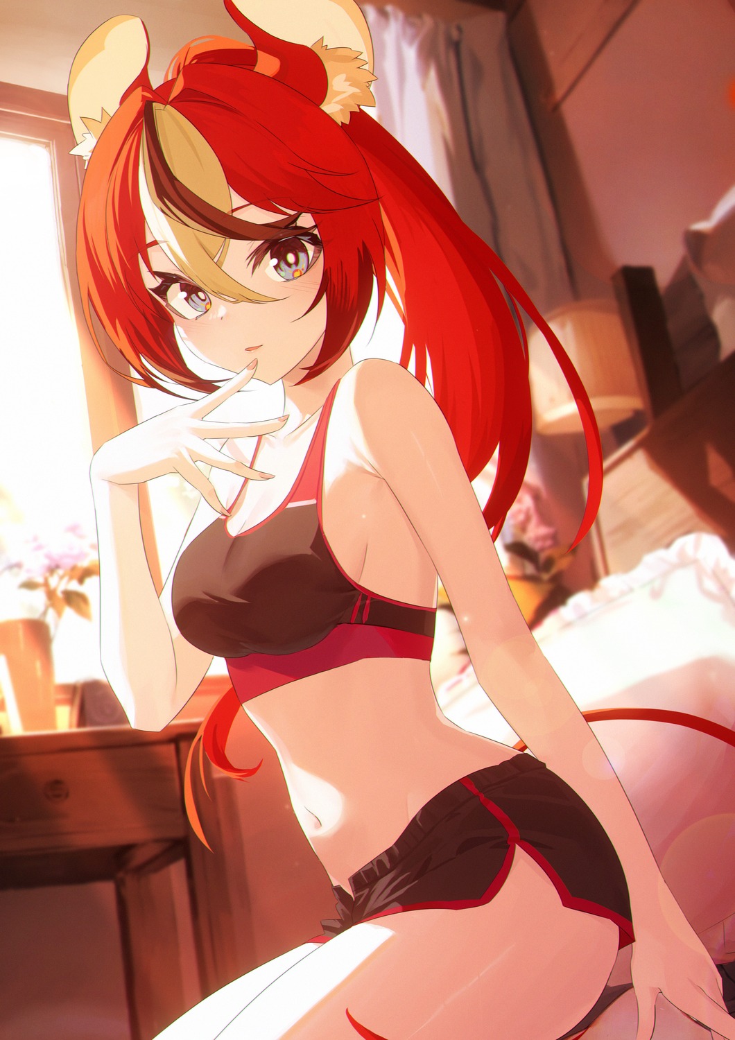 animal_ears bra hakos_baelz hololive hololive_english jiang_ye_kiri tail