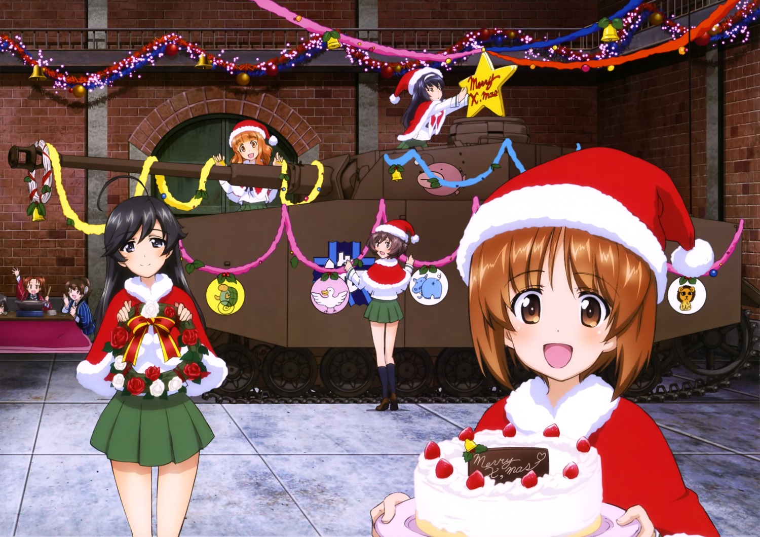 akiyama_yukari christmas girls_und_panzer isuzu_hana kadotani_anzu kawashima_momo koyama_yuzu nishizumi_miho reizei_mako seifuku takebe_saori