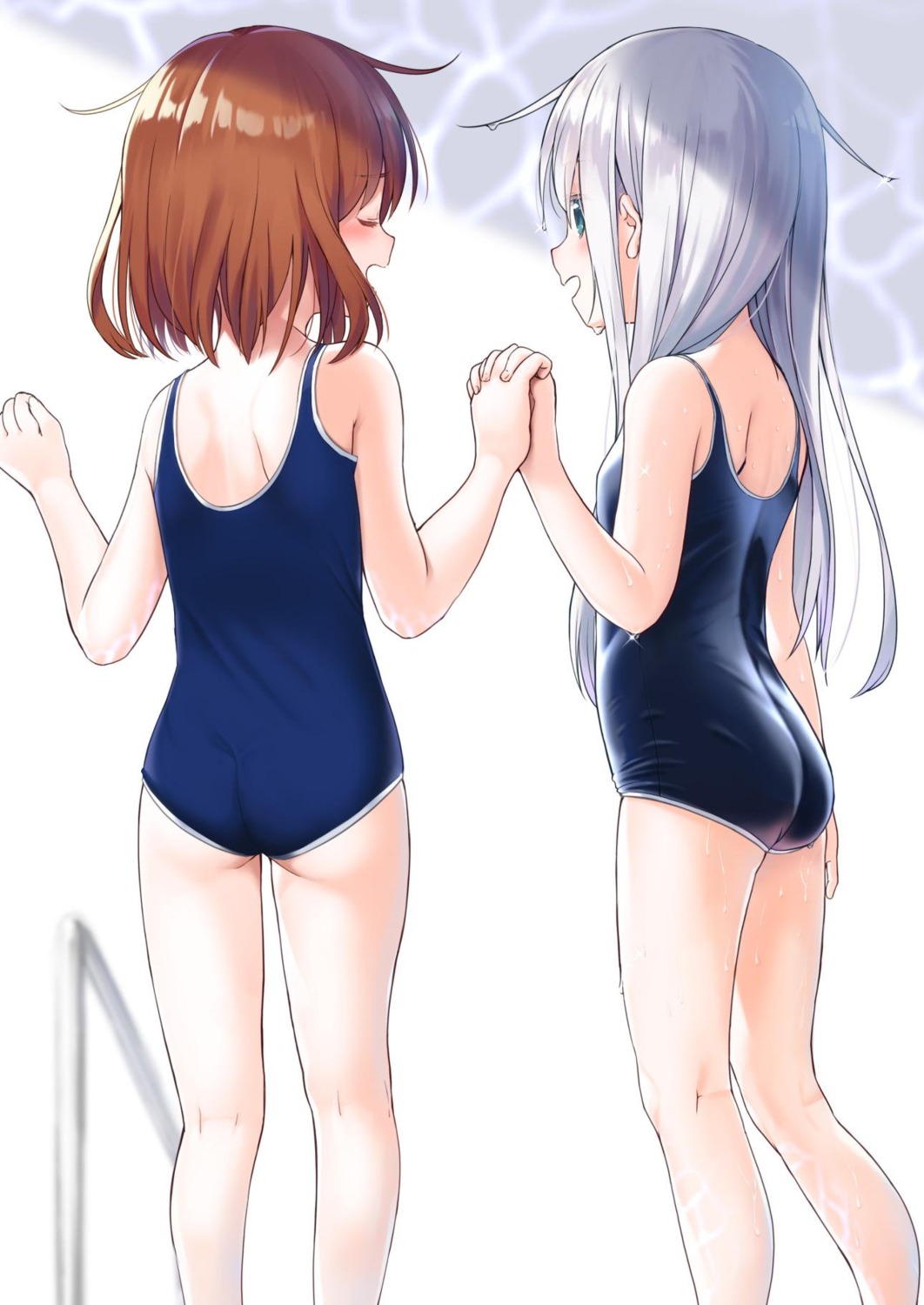 ass dx_(dekusu) hibiki_(kancolle) ikazuchi_(kancolle) kantai_collection loli school_swimsuit swimsuits wet